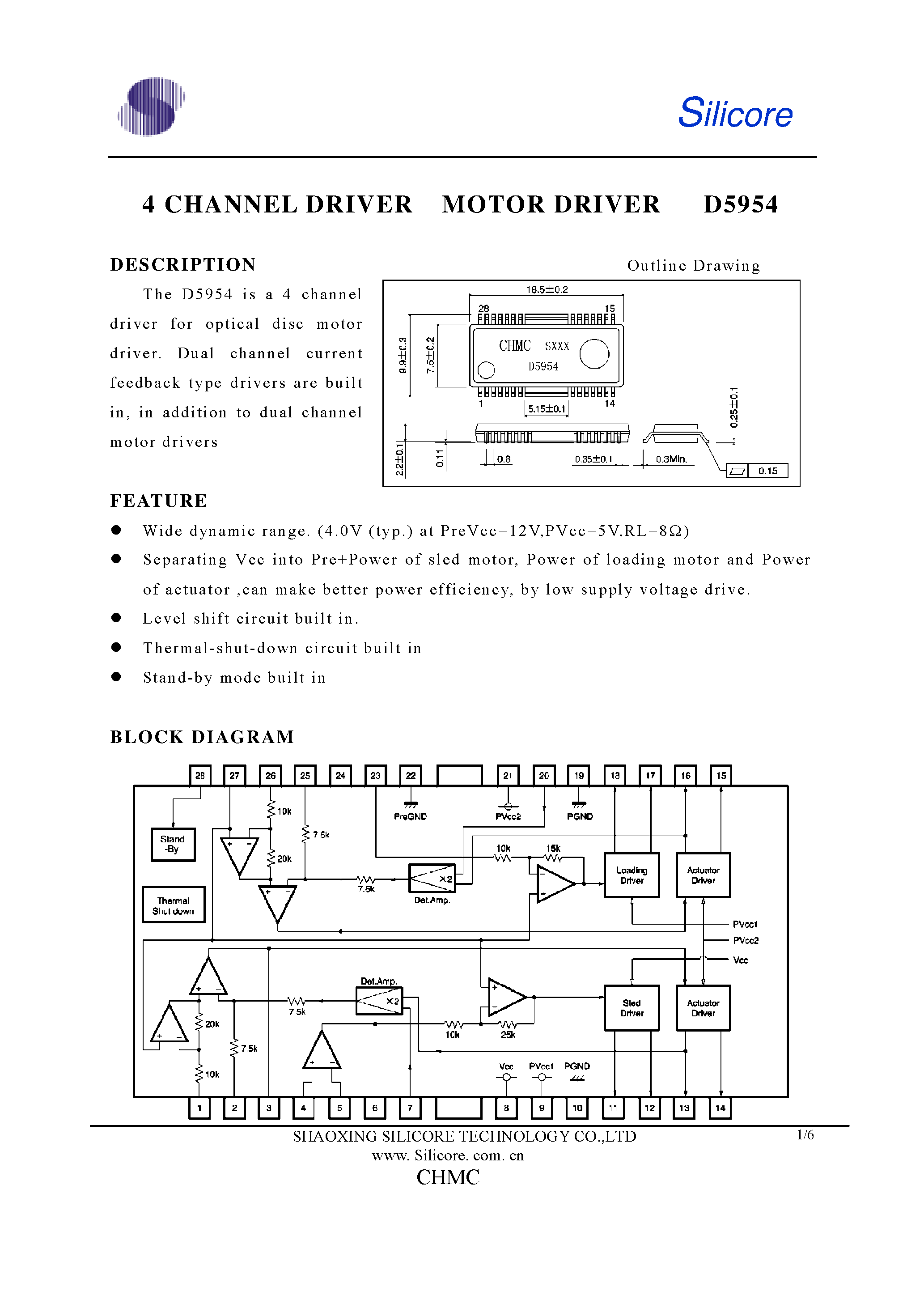 Datasheet D5954 page 1 Datasheet D5954 - 4-Channel Driver Motor Driver page 1