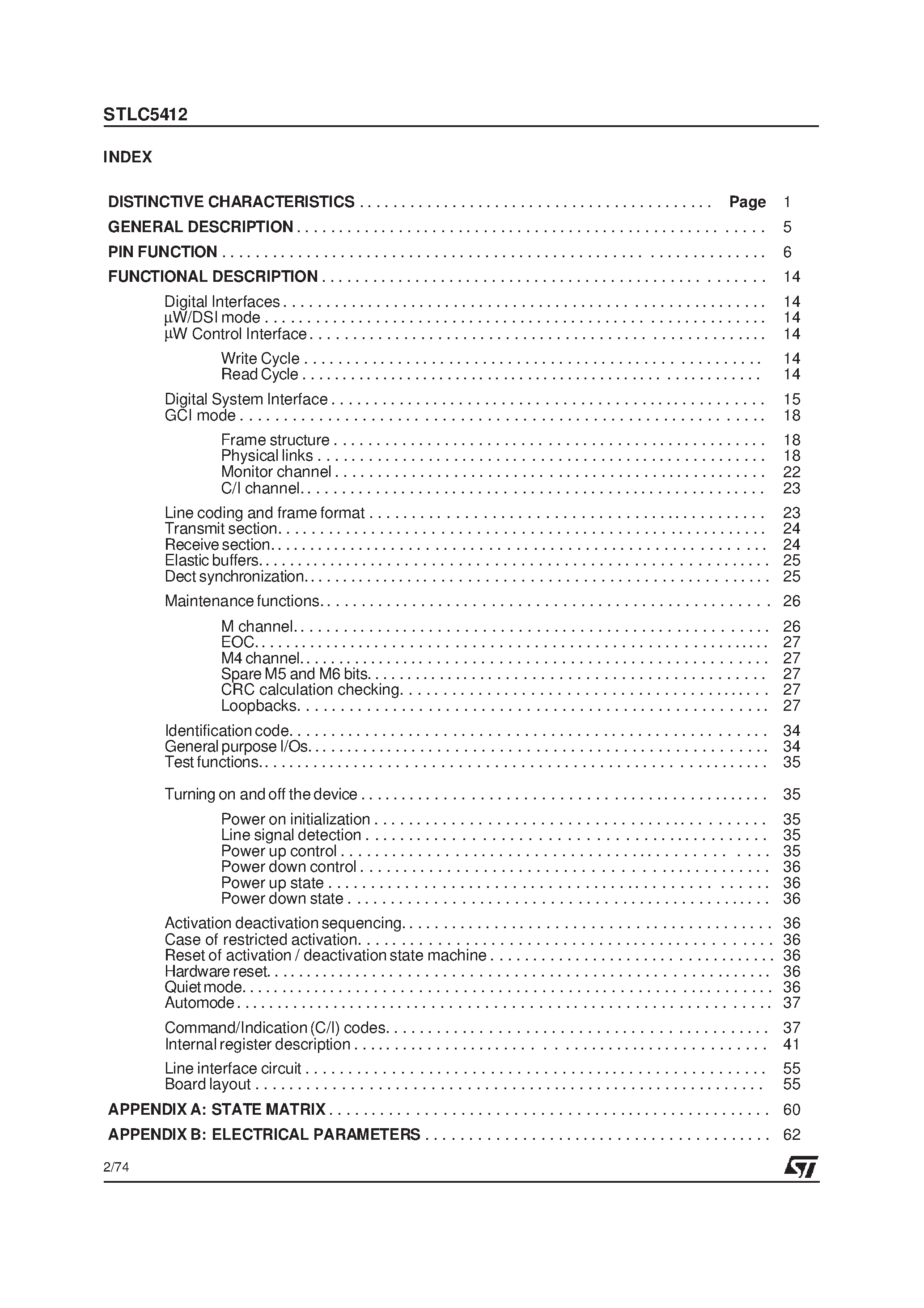 Даташит на микросхему STLC5412 страница 2 Даташит STLC5412 - 2B1Q U INTERFACE DEVICE ENHANCED WITH DECT MODE страница 2