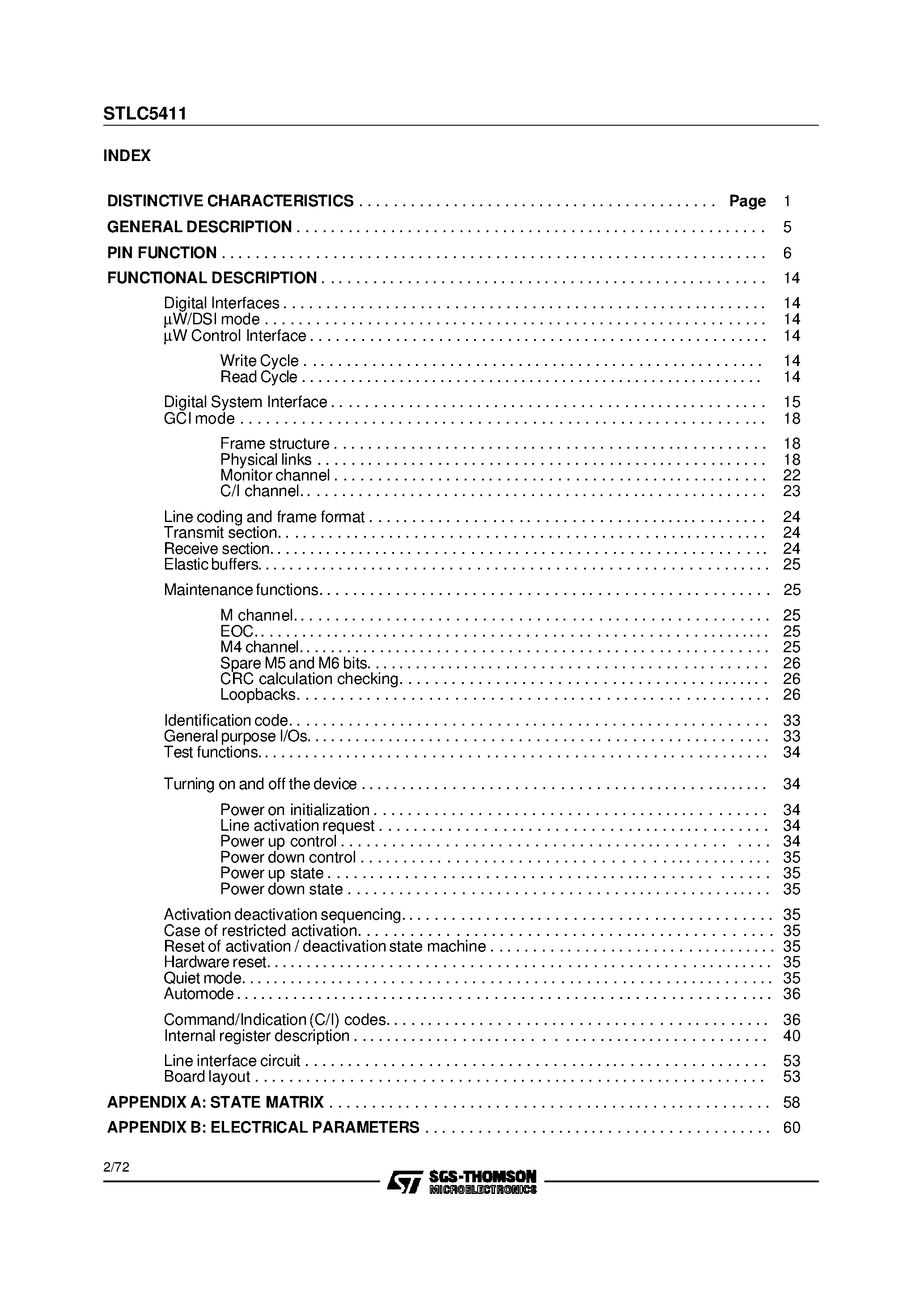Даташит на микросхему STLC5411 страница 2 Даташит STLC5411 - 2B1Q U INTERFACE DEVICE страница 2