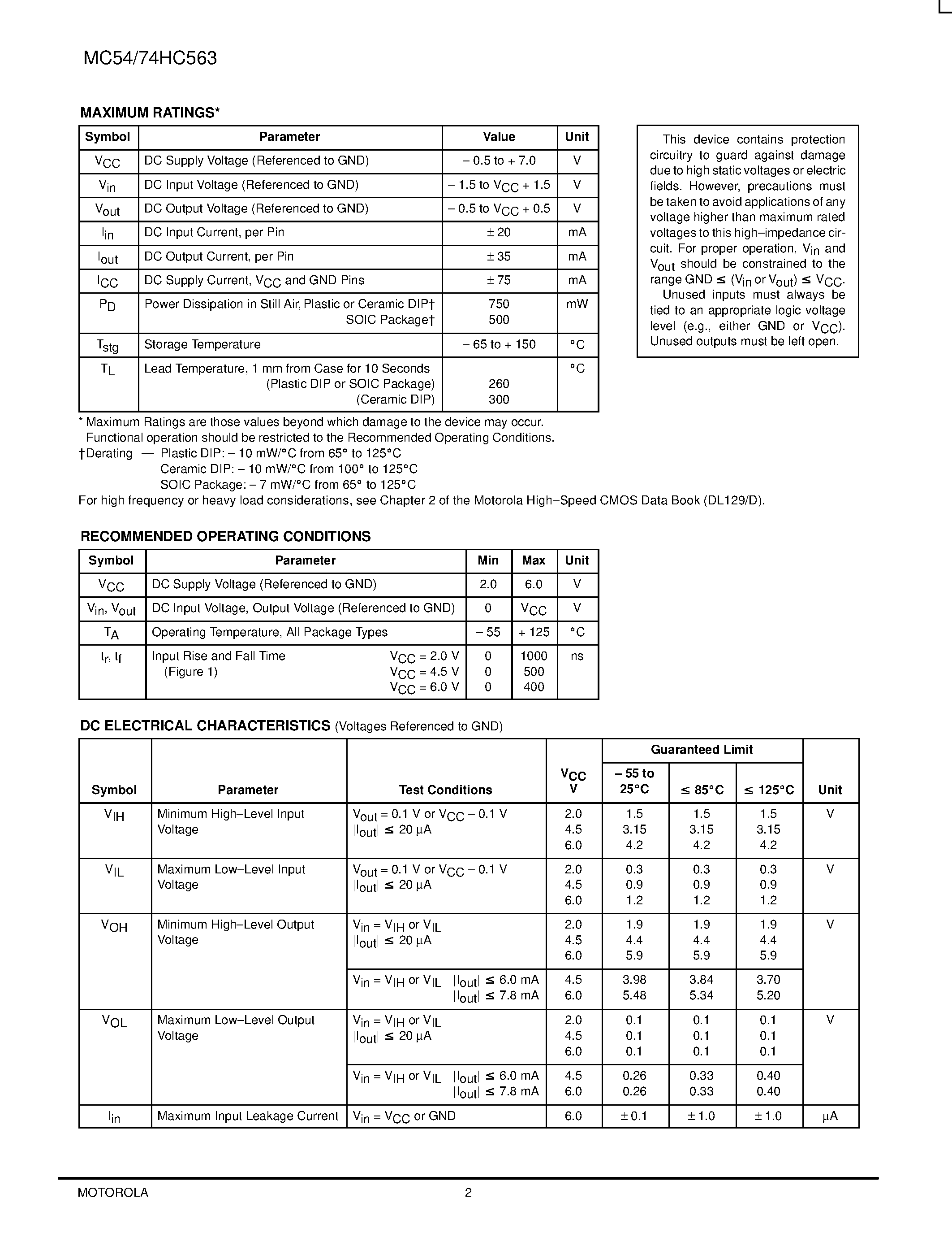 Даташит MC74HC563 - Octal 3-State Inverting Transparent Latch страница 2