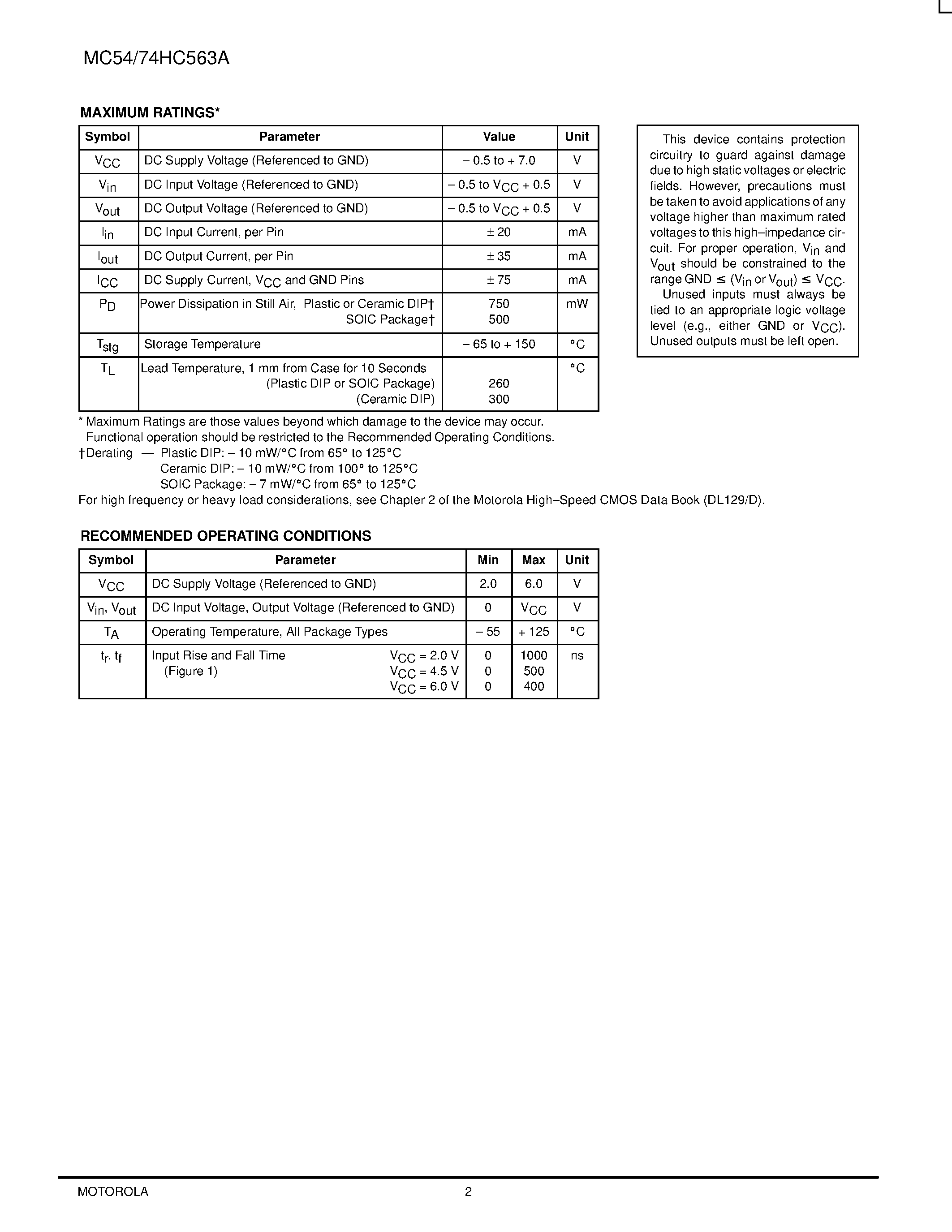 Даташит MC74HC563A - Octal 3-State Inverting Transparent Latch страница 2