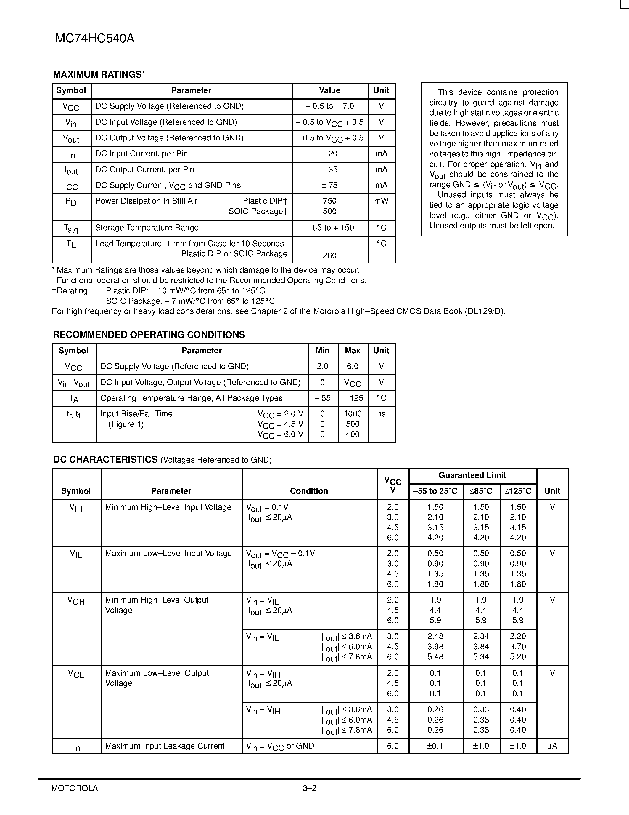 Даташит MC74HC540A - Octal 3-State Inverting Buffer/Line Driver/Line Receiver страница 2