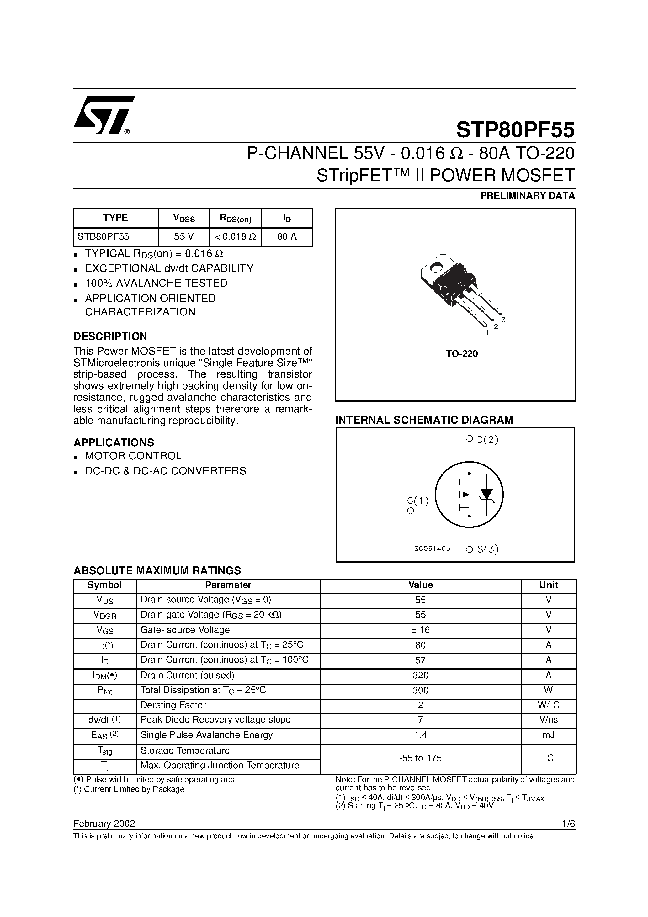 Datasheet STP80PF55 - N - CHANNEL POWER MOSFET page 1