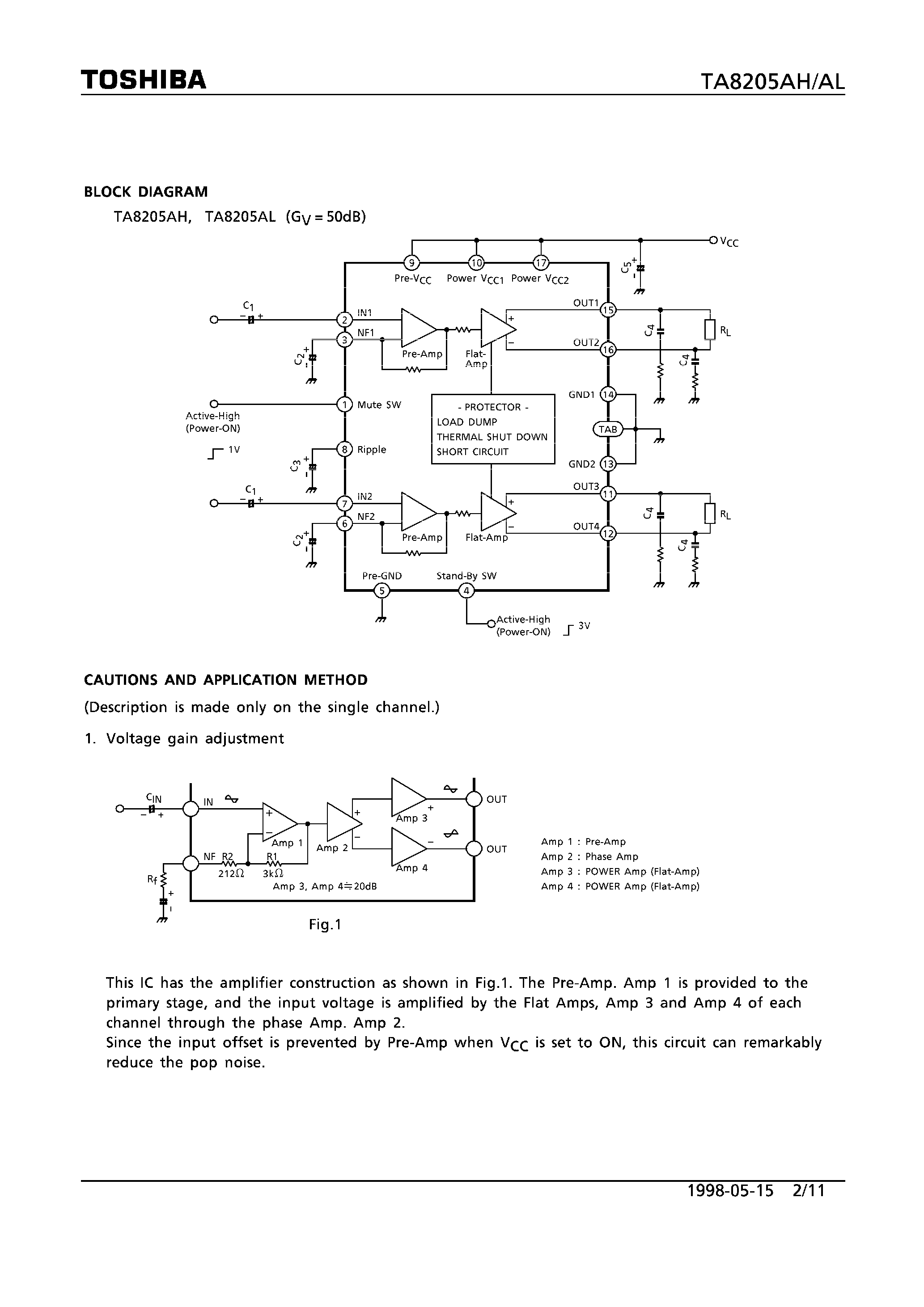 Даташит TA8205 - 18W BTL x 2CH AUDIO POWER AMPLIFIER страница 2