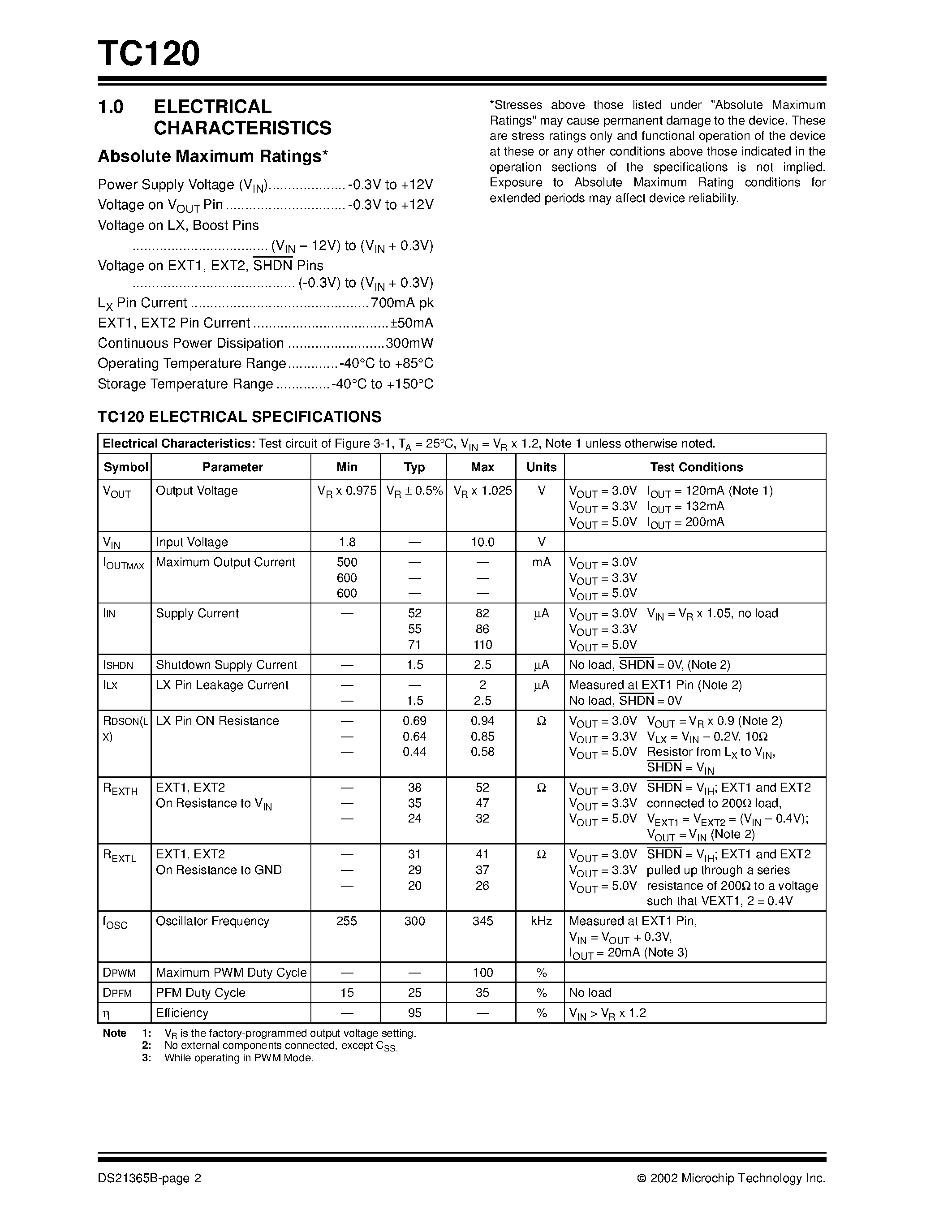 Datasheet TC120 - PWM/PFM Step-Down Combination Regulator/Controller page 2