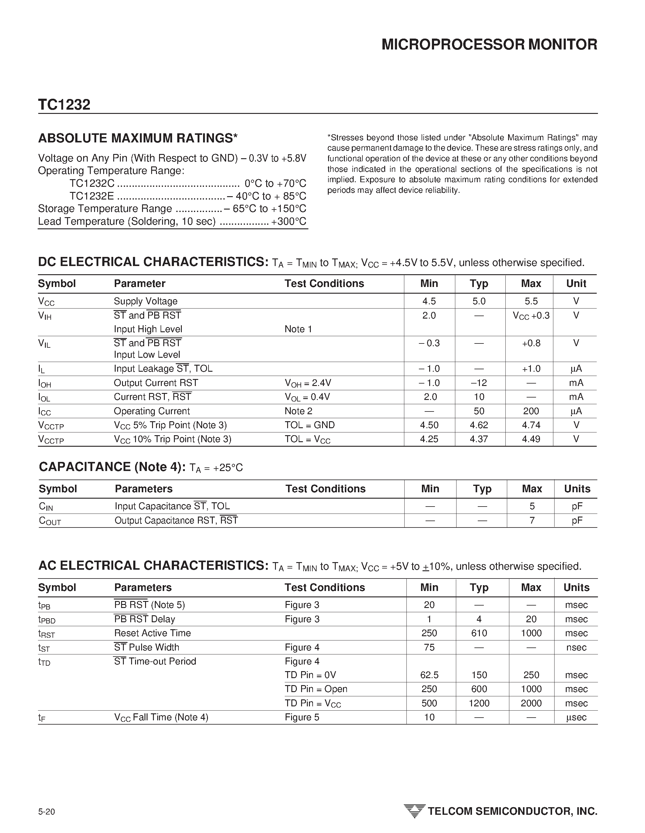 Даташит на микросхему TC1232 страница 2 Даташит TC1232 - MICROPROCESSOR MONITOR страница 2