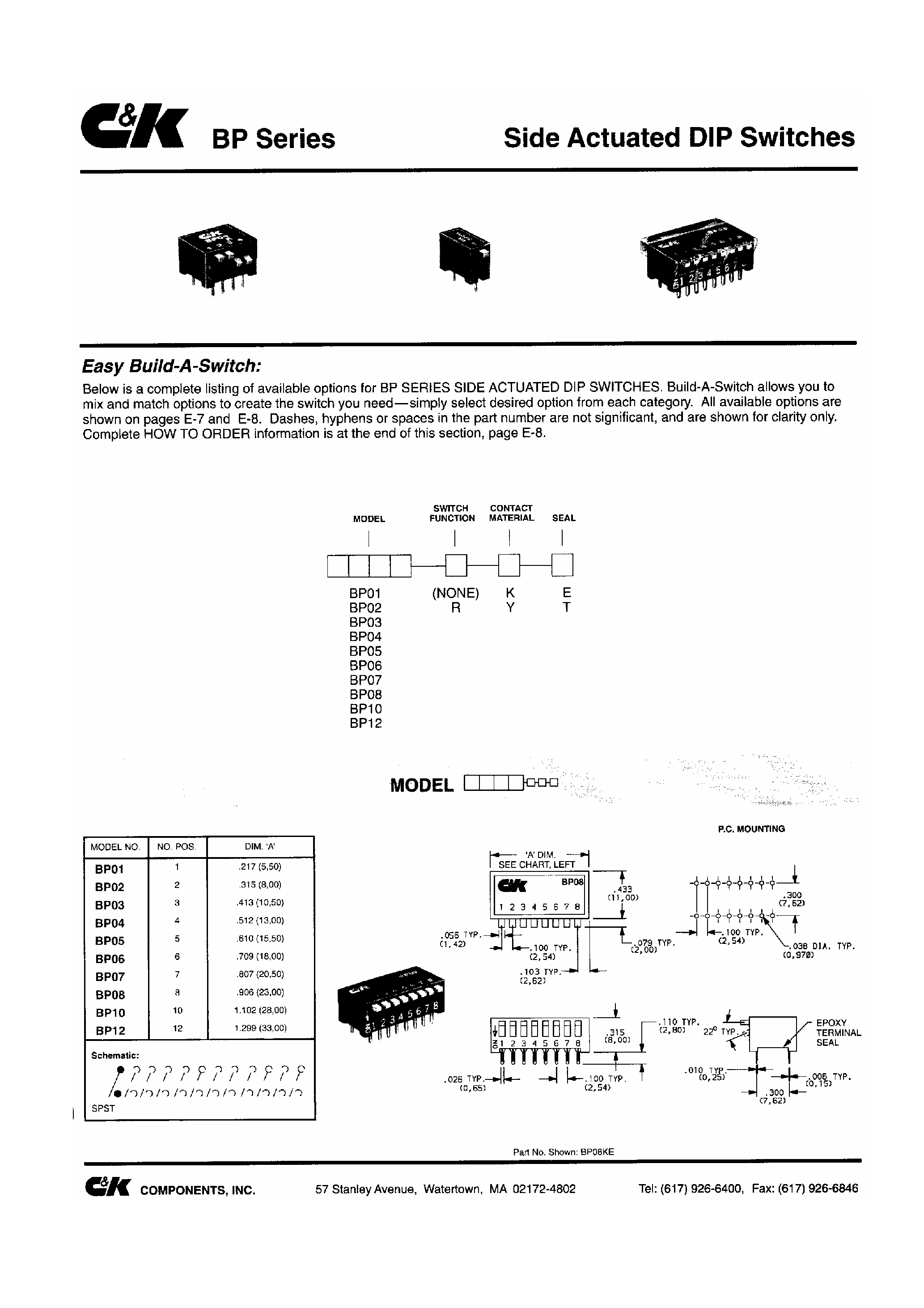 Даташит BP12K - Side Actuated DIP Switches страница 1