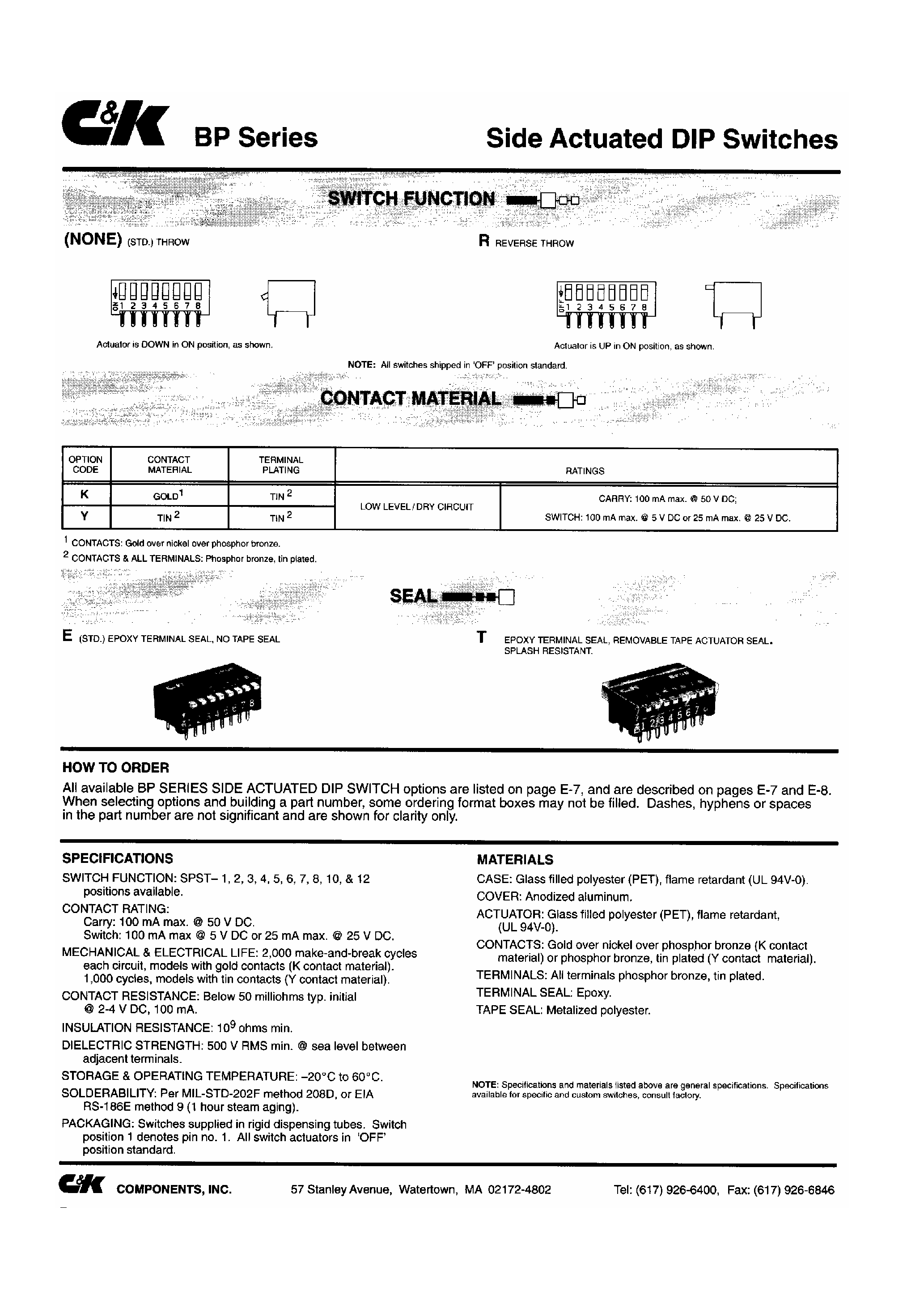 Даташит BP12K - Side Actuated DIP Switches страница 2