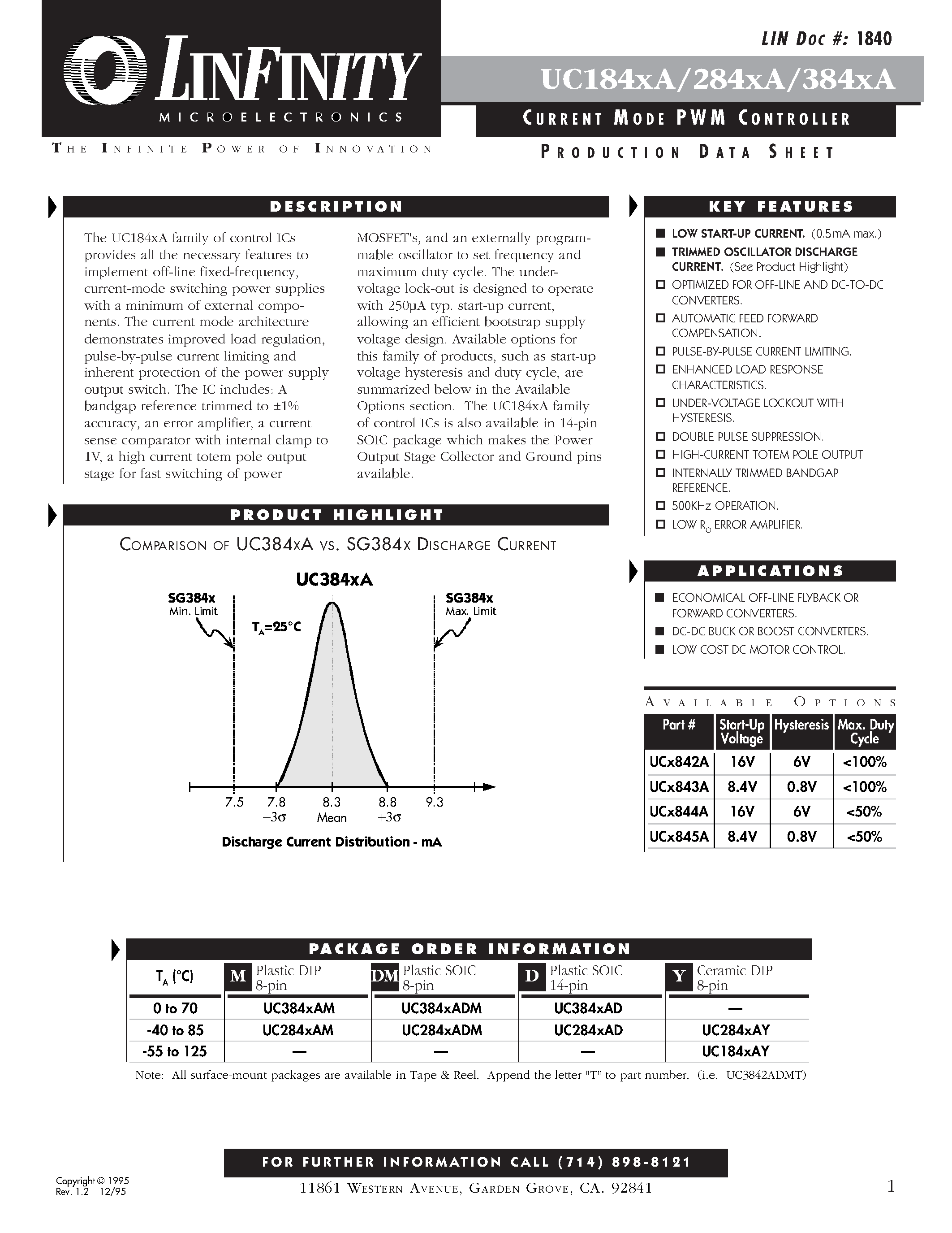 Datasheet UC184XA - CURRENT MODE PWM CONTROLLER page 1