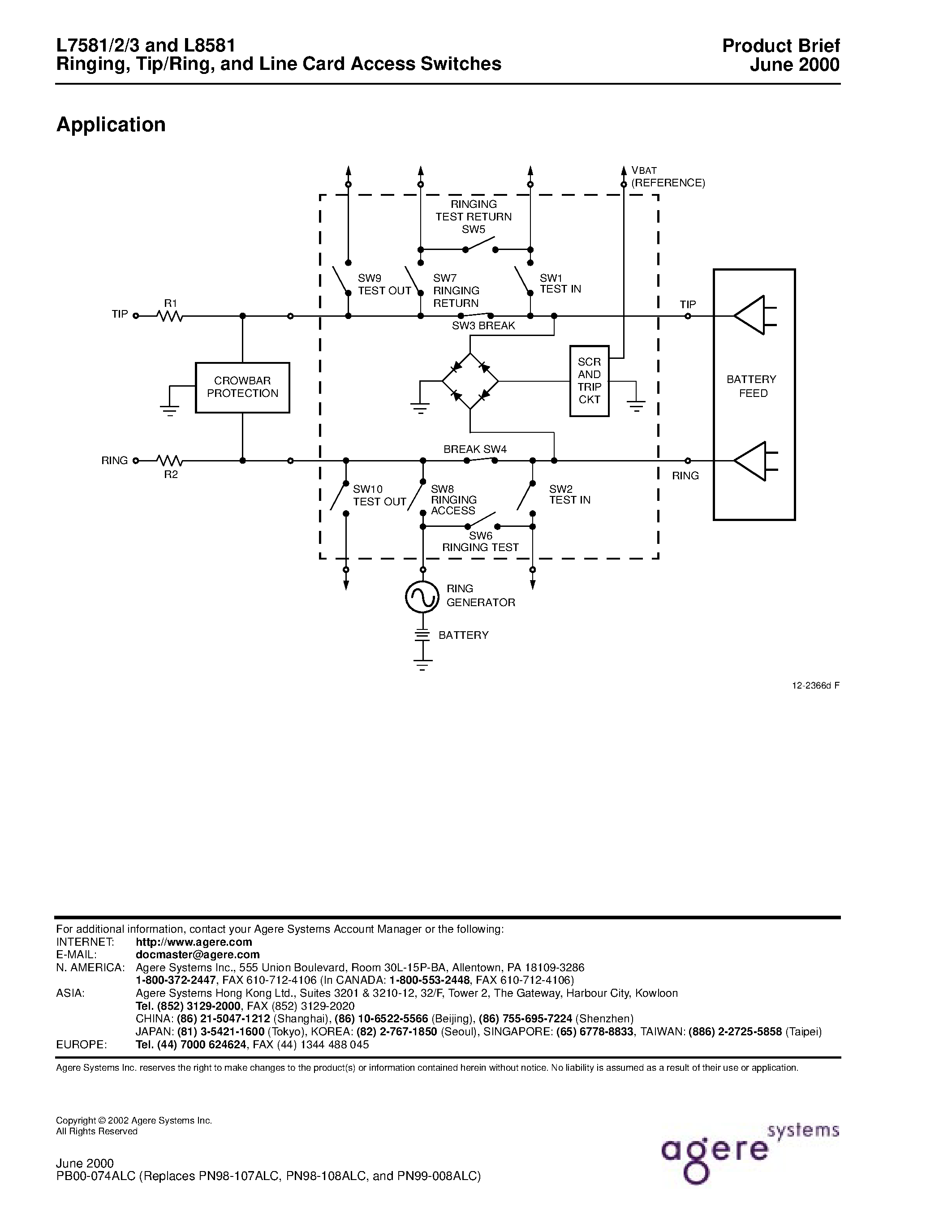 Datasheet L7581 page 2 Datasheet L7581 - Ringing / Tip/Ring and Line Card Access Switches page 2
