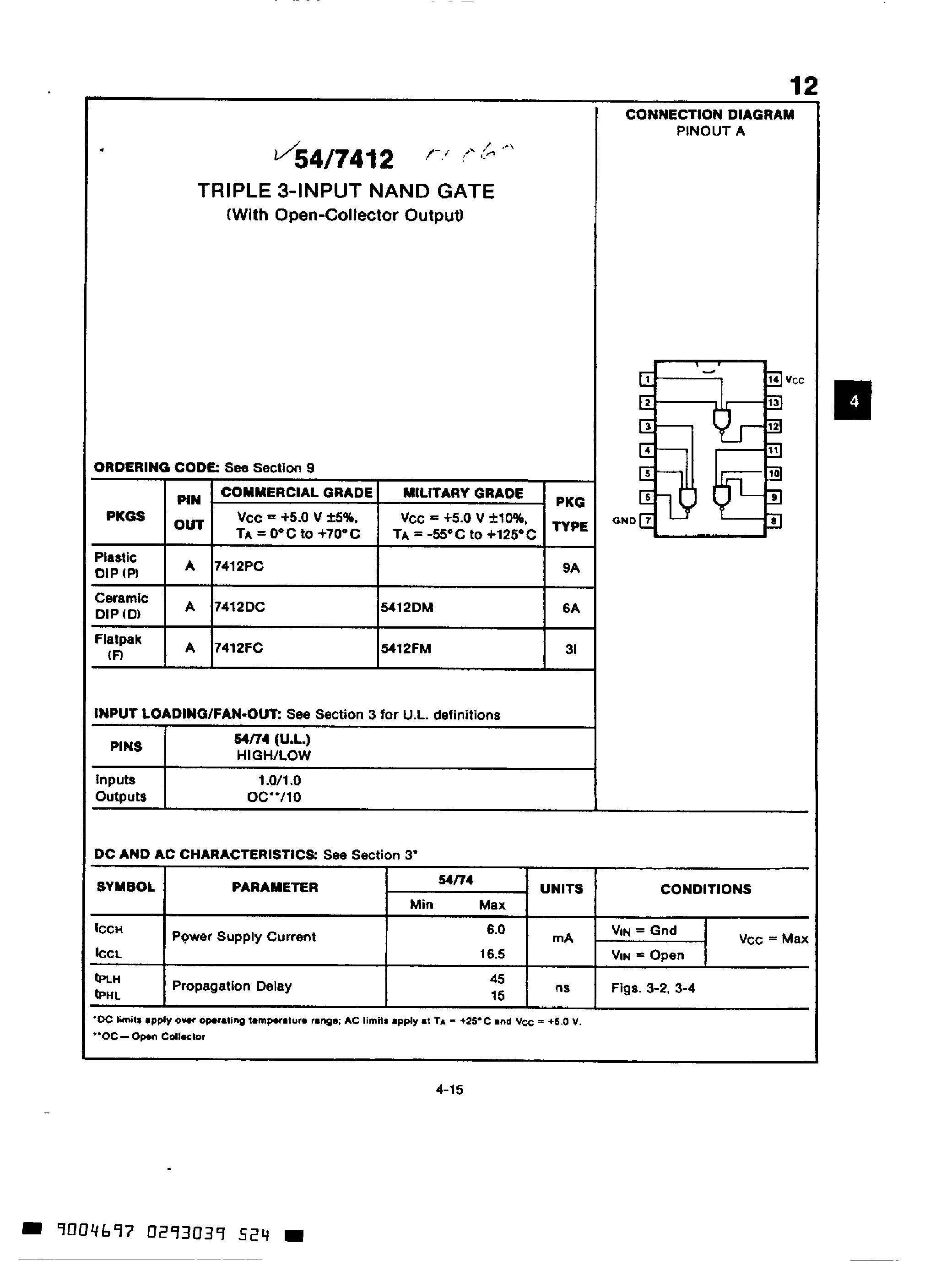 Datasheet 7412 page 1 Datasheet 7412 - Triple 3-Input NAND Gate page 1