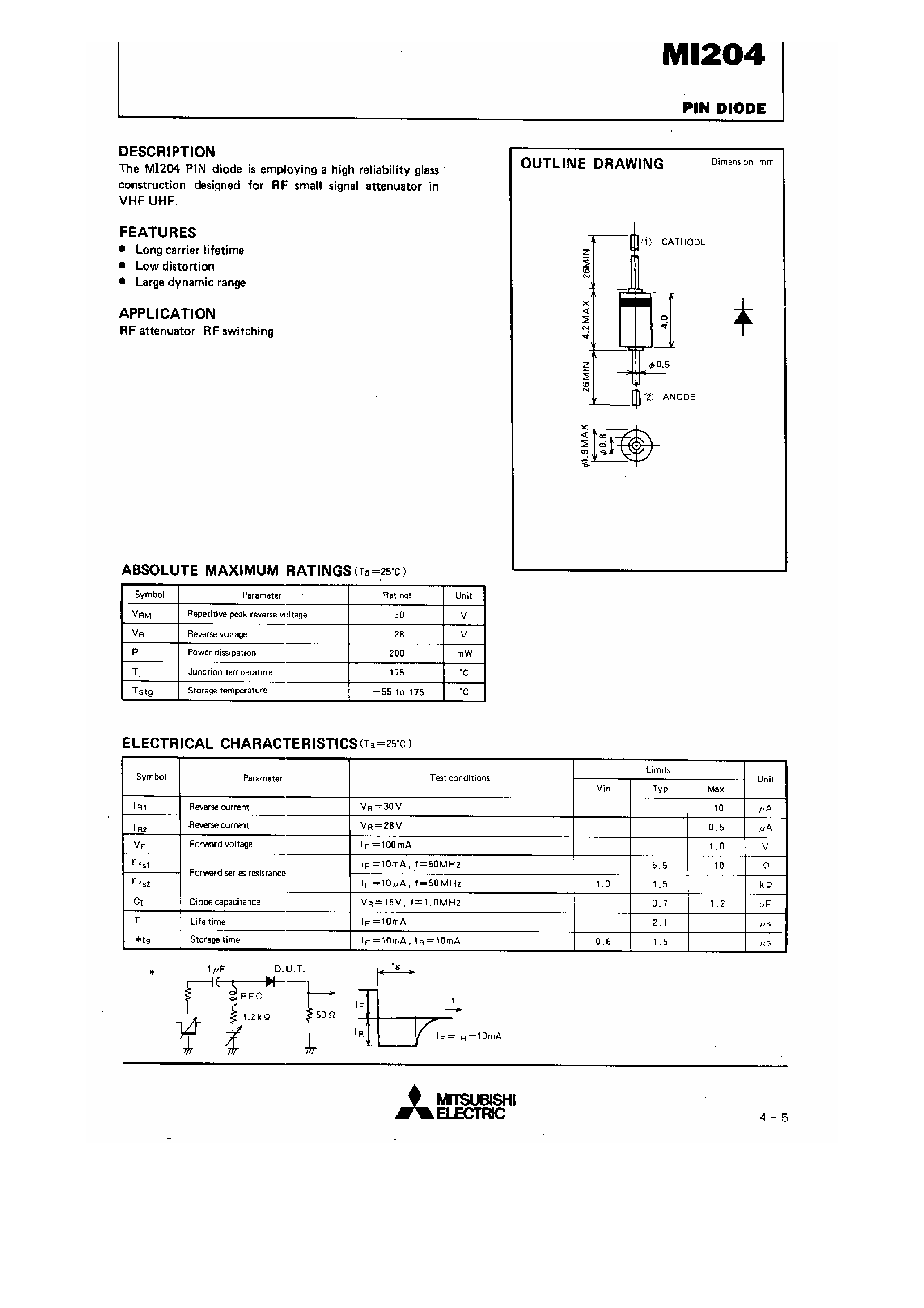 Datasheet MI204 page 1 Datasheet MI204 - Antena Switch / Pin Diode page 1