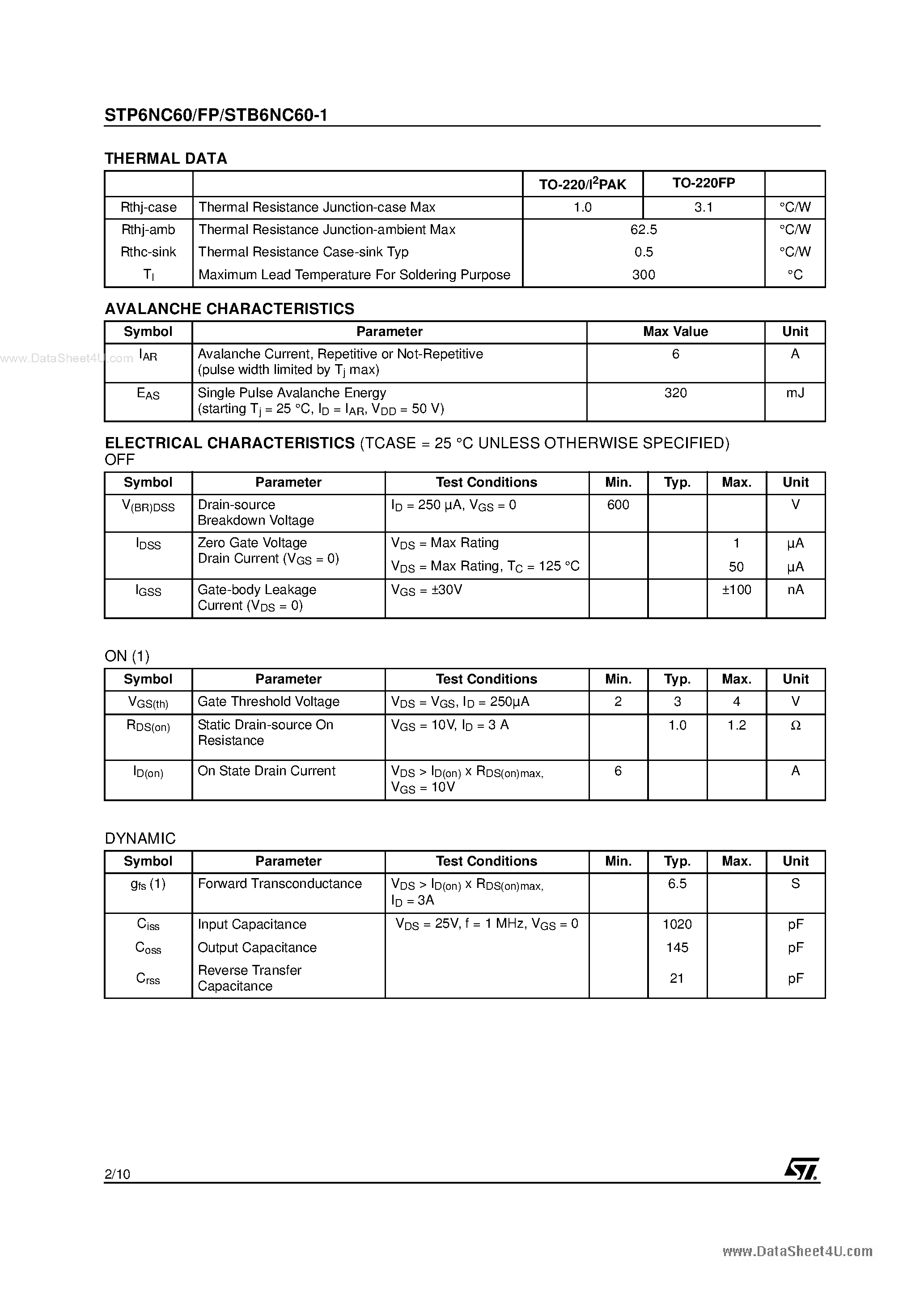 Datasheet P6NC60 - Search ---> STP6NC60 page 2