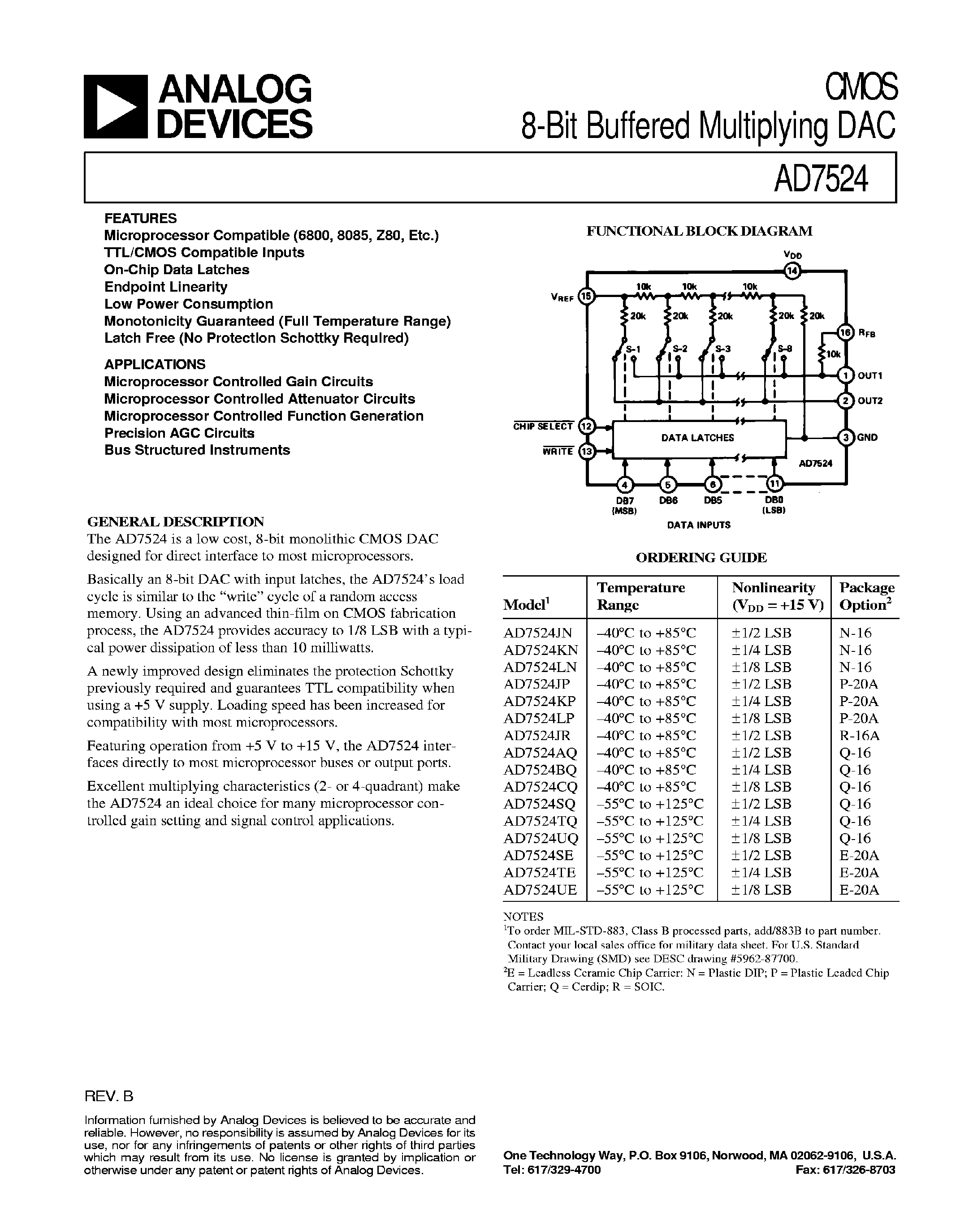Datasheet PM7524 - 8-Bit Buffered Multiplying DAC page 1