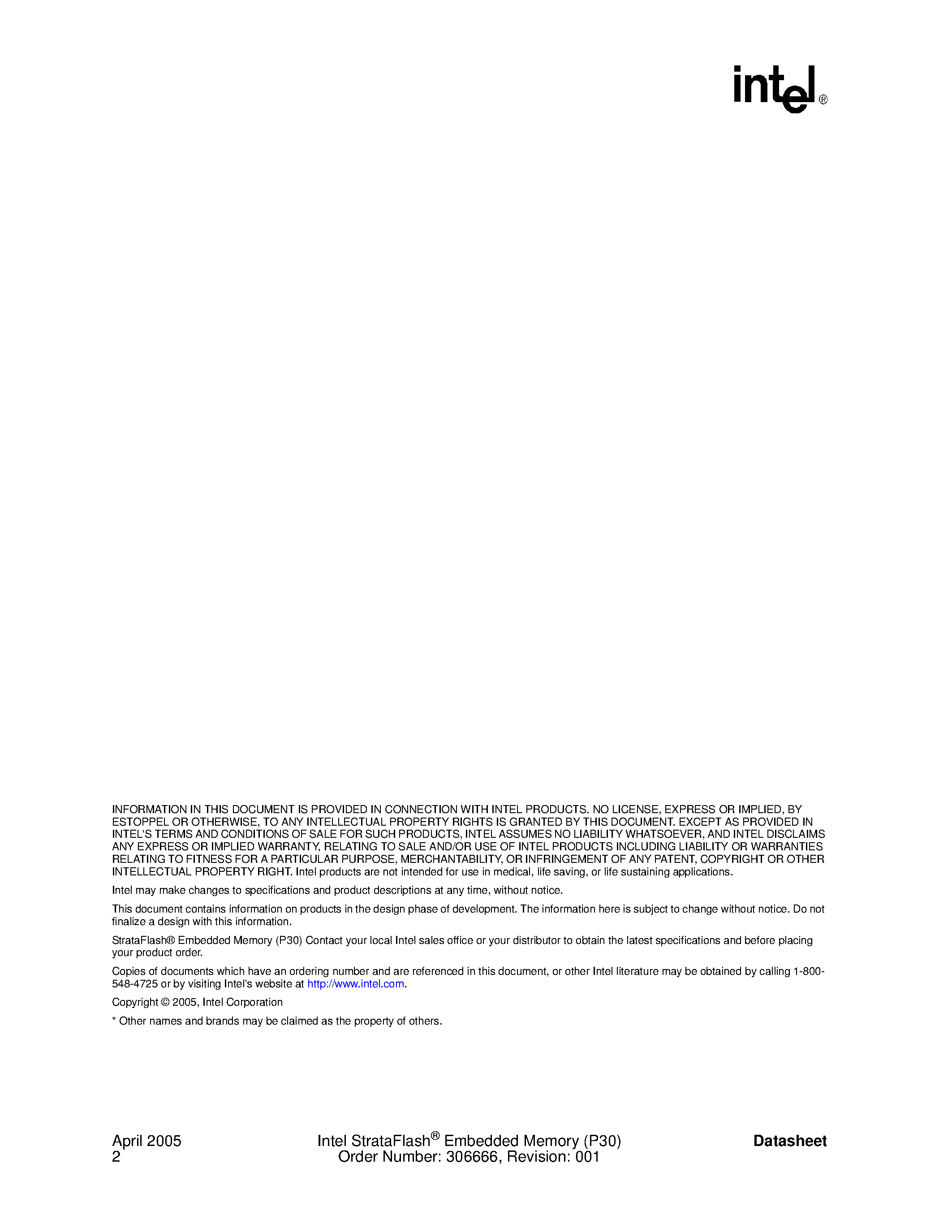 Datasheet TE28F128P30xxx page 2 Datasheet TE28F128P30xxx - Strata Flash Memory / 1 Gbit P30 Family page 2