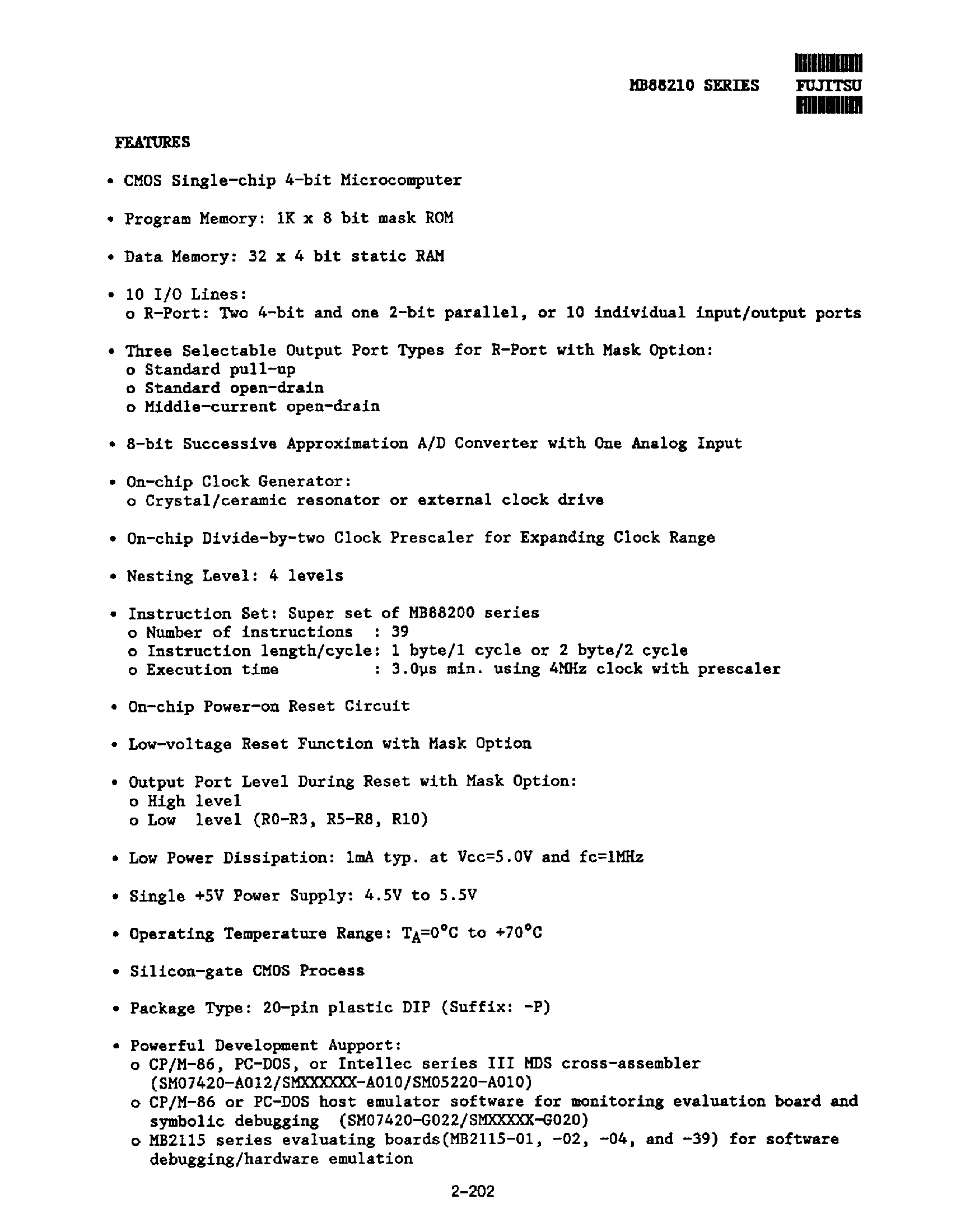 Datasheet MB8821x - CMOS Single-Chip 4-Bit Microcomputer with A/D Converter page 2