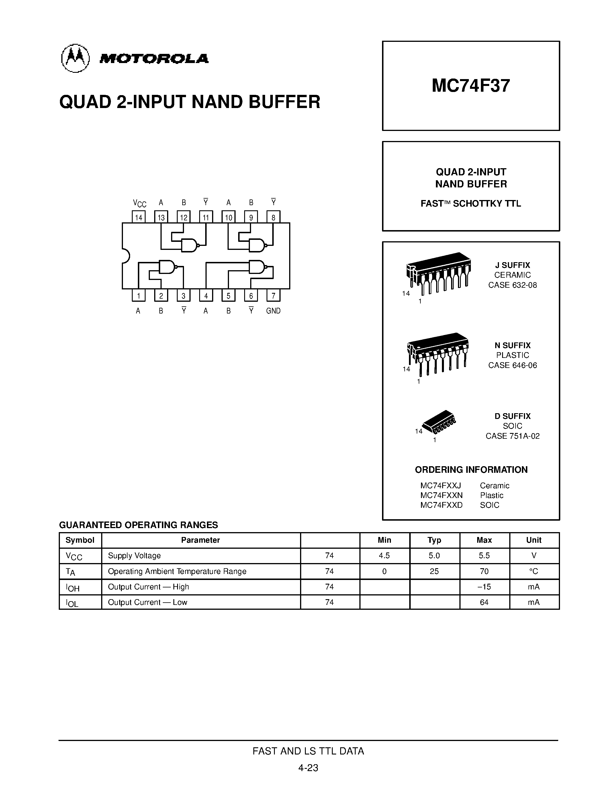 Даташит MC74F37 - QUAD 2-INPUT NAND BUFFER страница 1