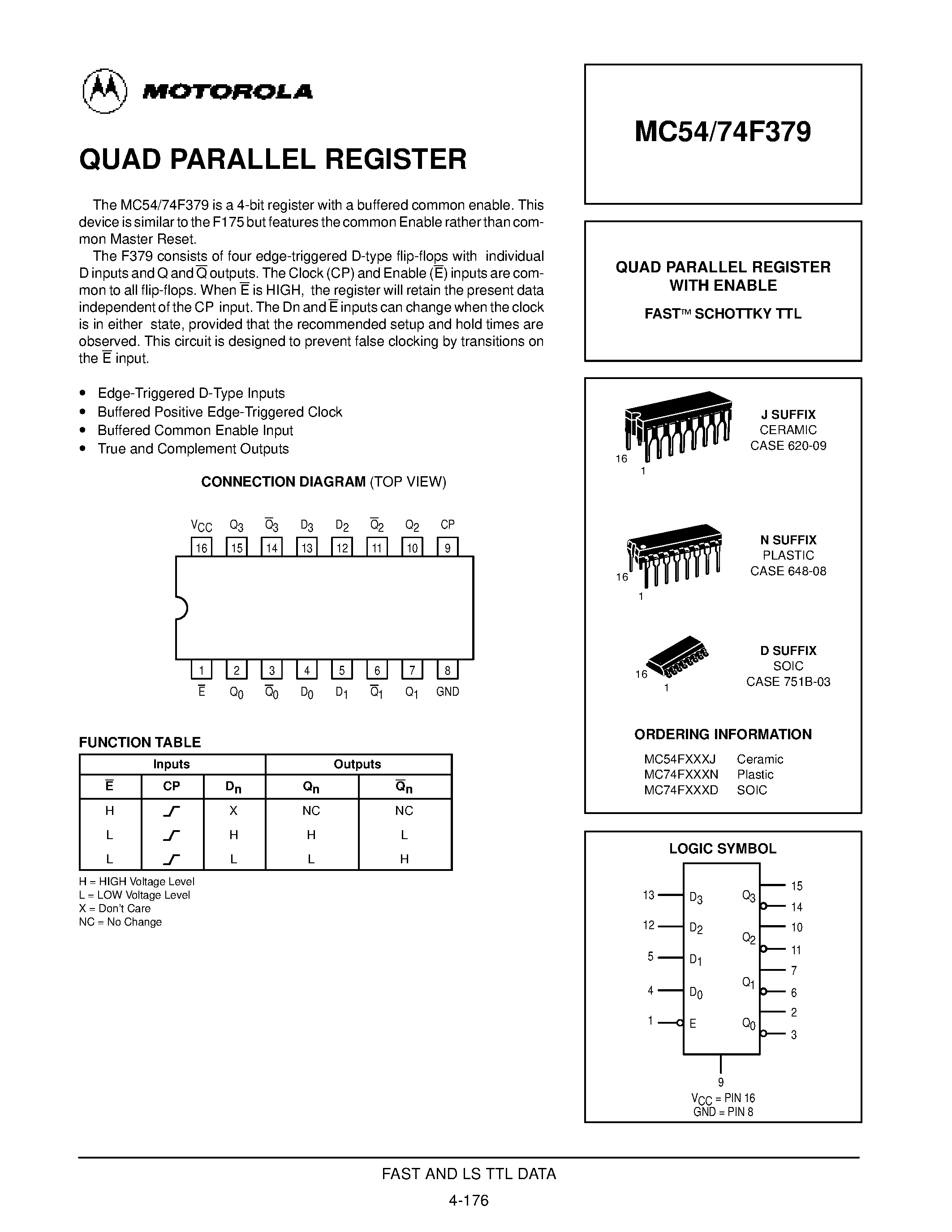 Даташит MC74F379 - QUAD PARALLEL REGISTER WITH ENABLE страница 1