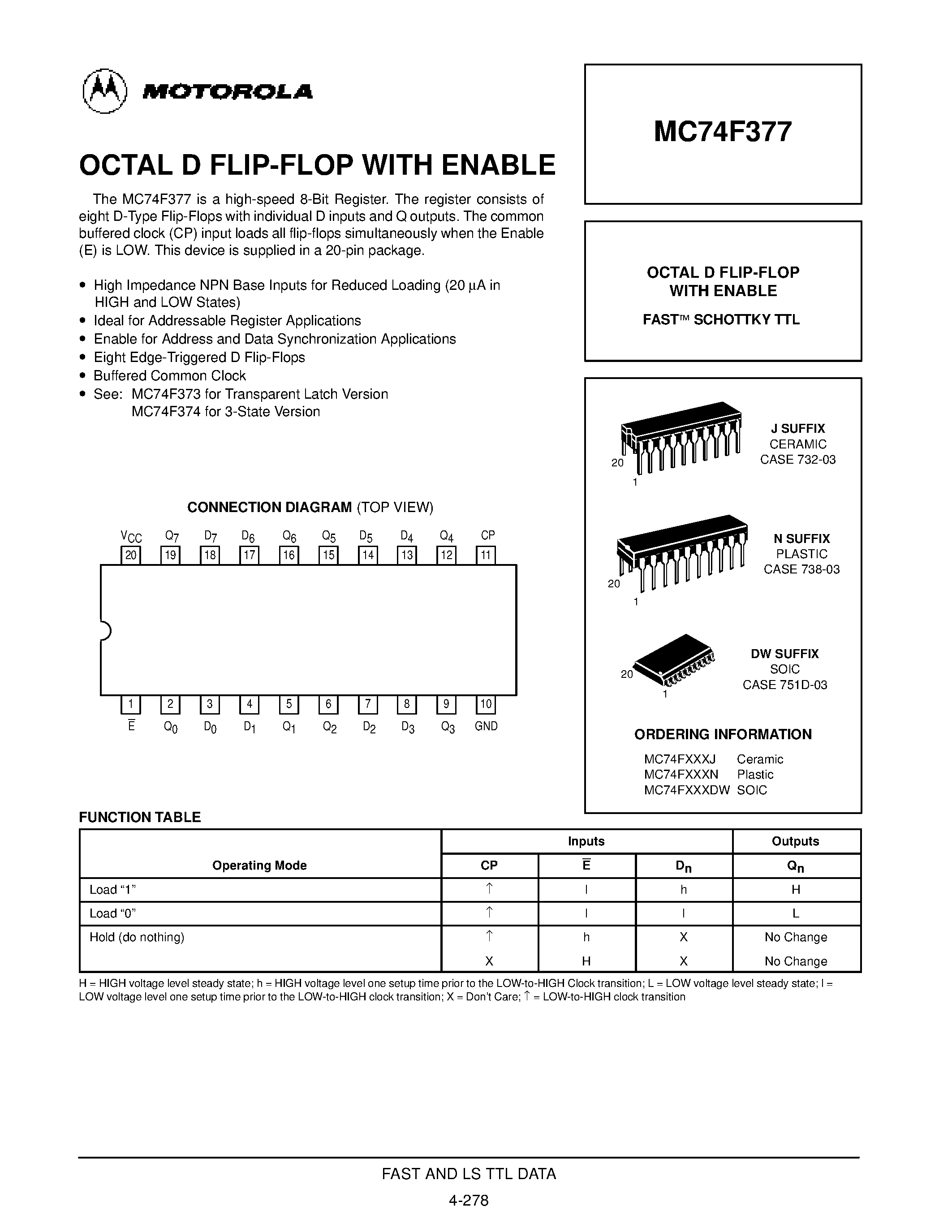 Даташит MC74F377 - OCTAL D FLIP-FLOP WITH ENABLE страница 1