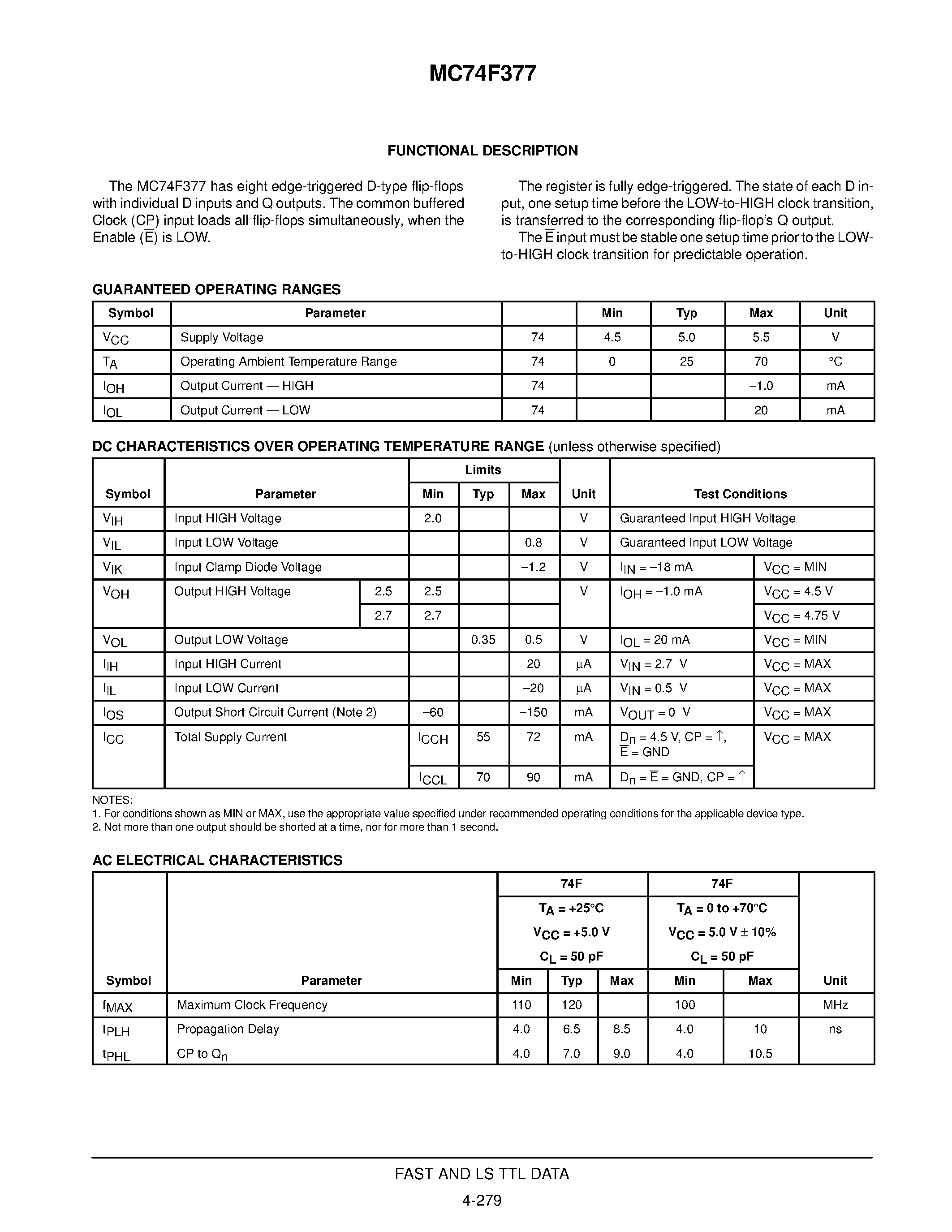 Даташит MC74F377 - OCTAL D FLIP-FLOP WITH ENABLE страница 2