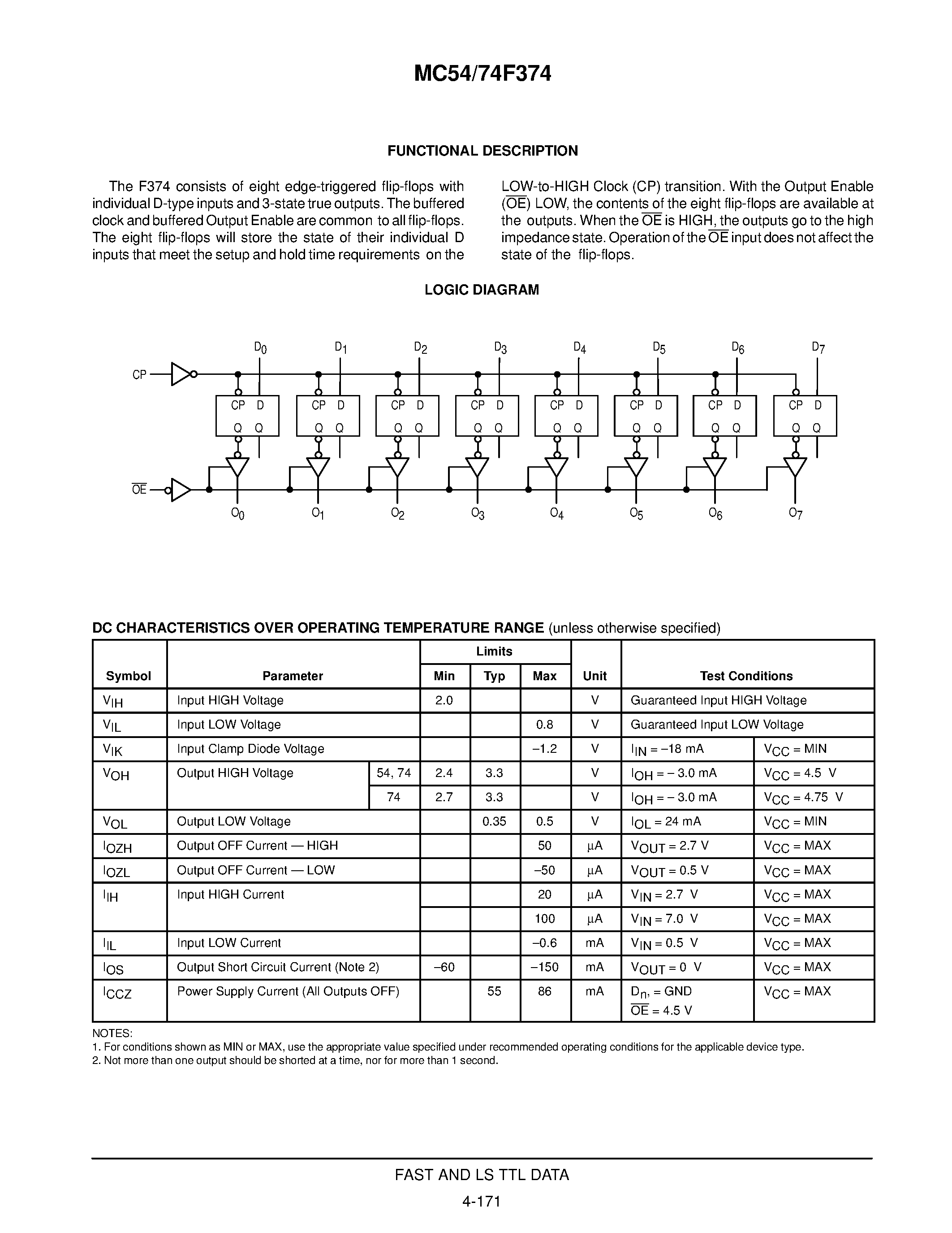 Даташит MC74F374 - OCTAL D-TYPE FLIP-FLOP WITH 3-STATE OUTPUTS страница 2