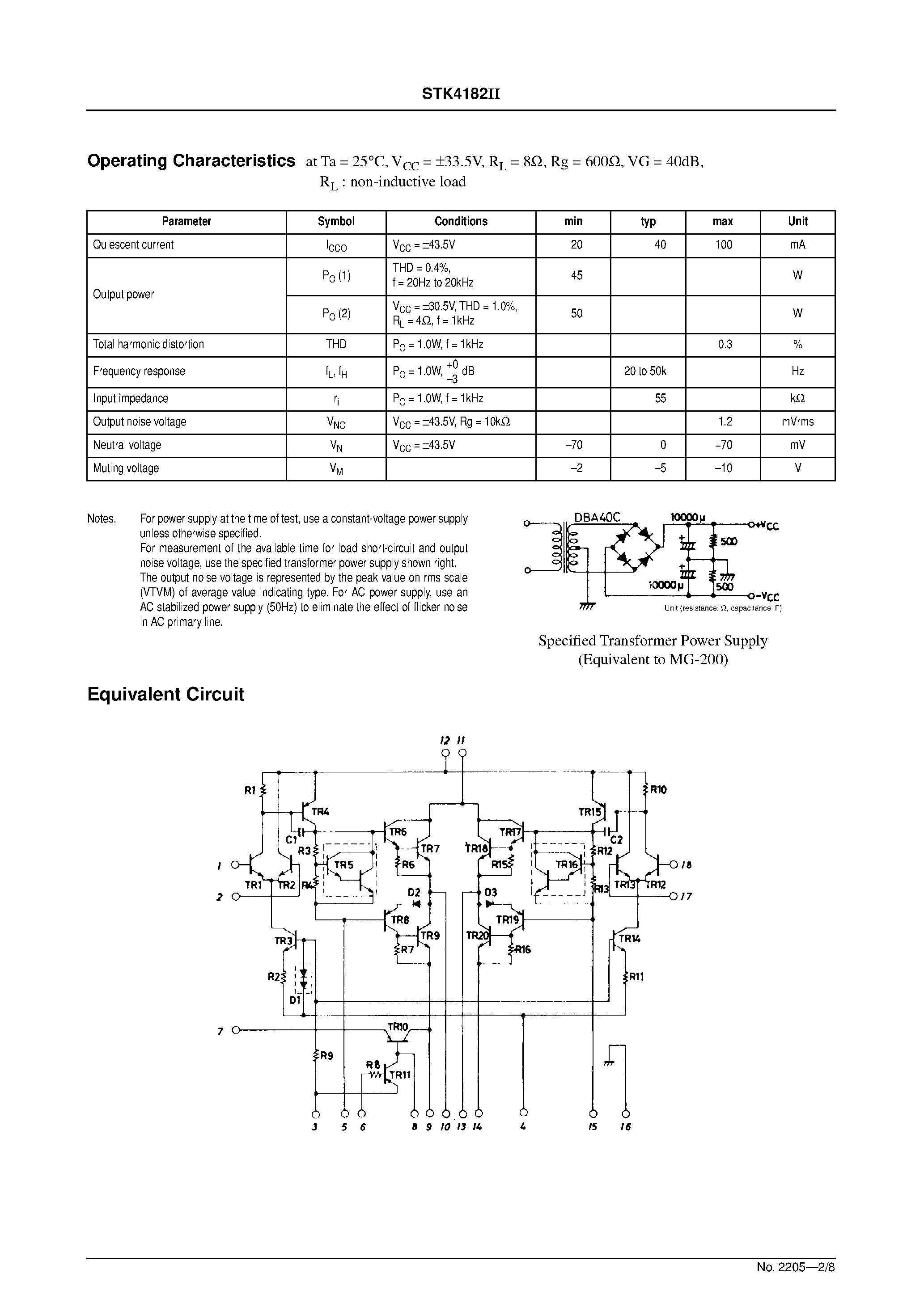 Datasheet STK4182II page 2 Datasheet STK4182II - AF Power Amplifier page 2