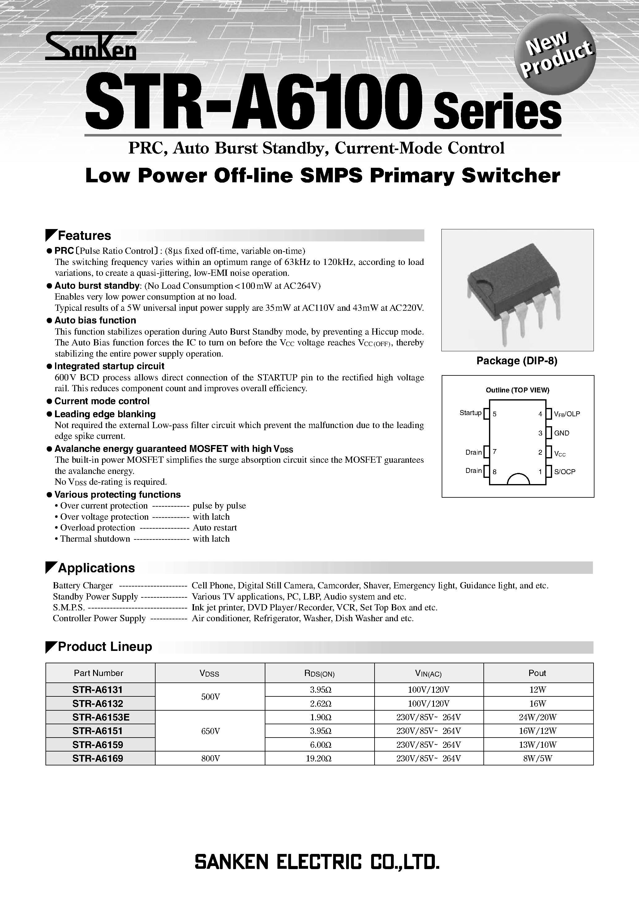 Datasheet STR-A61xx page 1 Datasheet STR-A61xx - Low Power Off-line SMPS Primary Switcher page 1