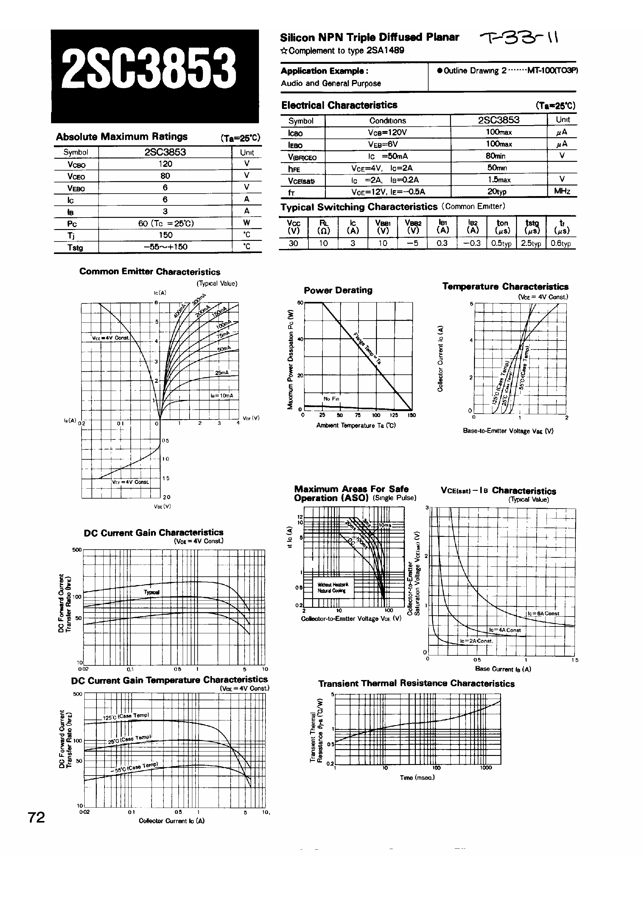 Datasheet 2SC3853 - Silicon NPN Triple Diffused Planar page 1