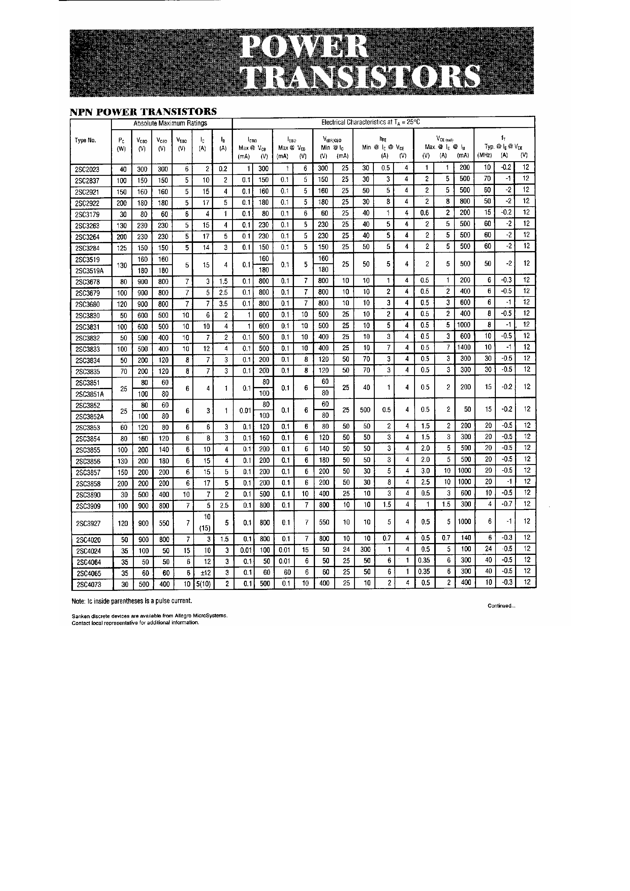 Datasheet 2SC3853 page 1 Datasheet 2SC3853 - Power Transistors page 1