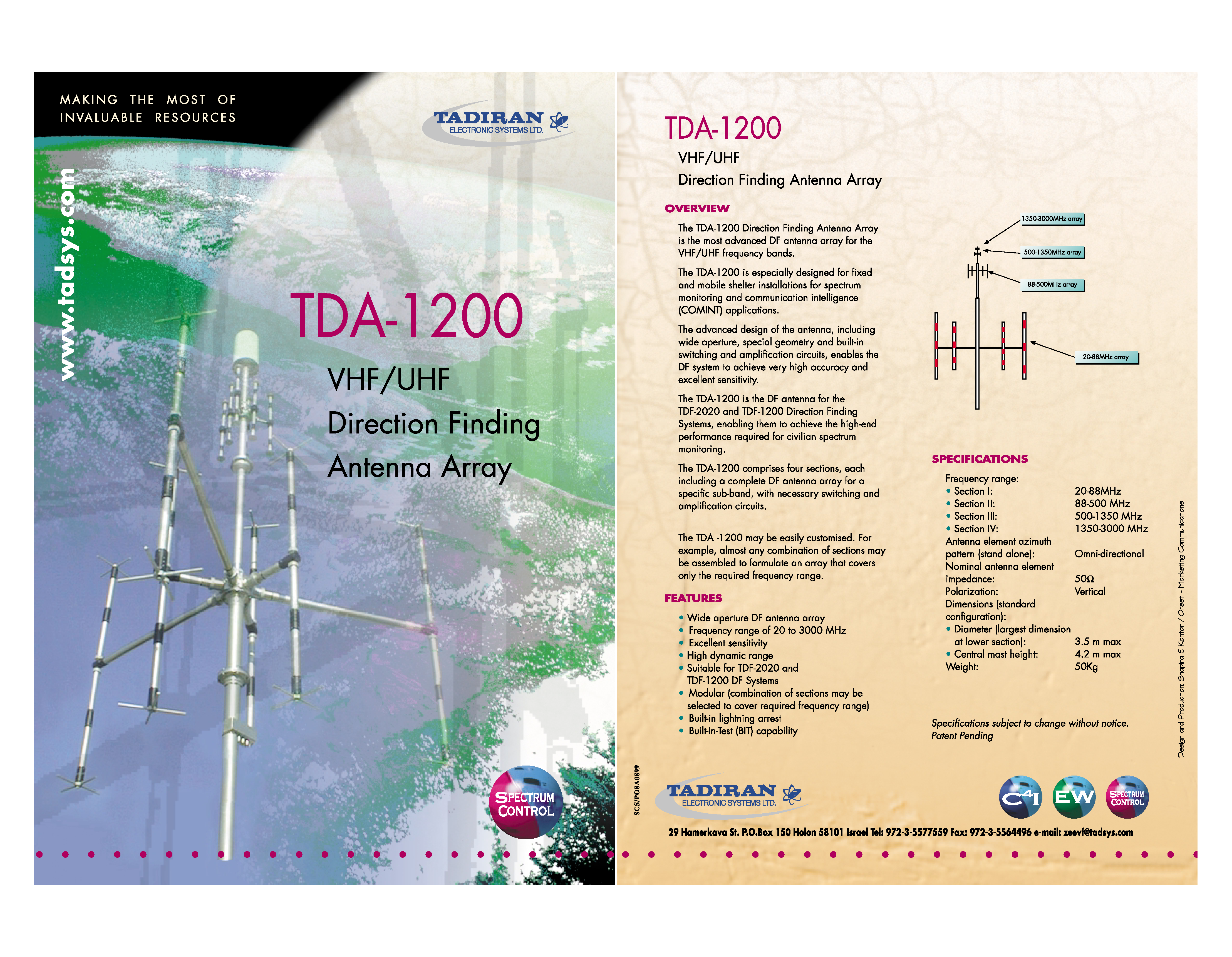 Datasheet TDA1200 page 1 Datasheet TDA1200 - VHF / UHF Direction Finding Antenna Array page 1