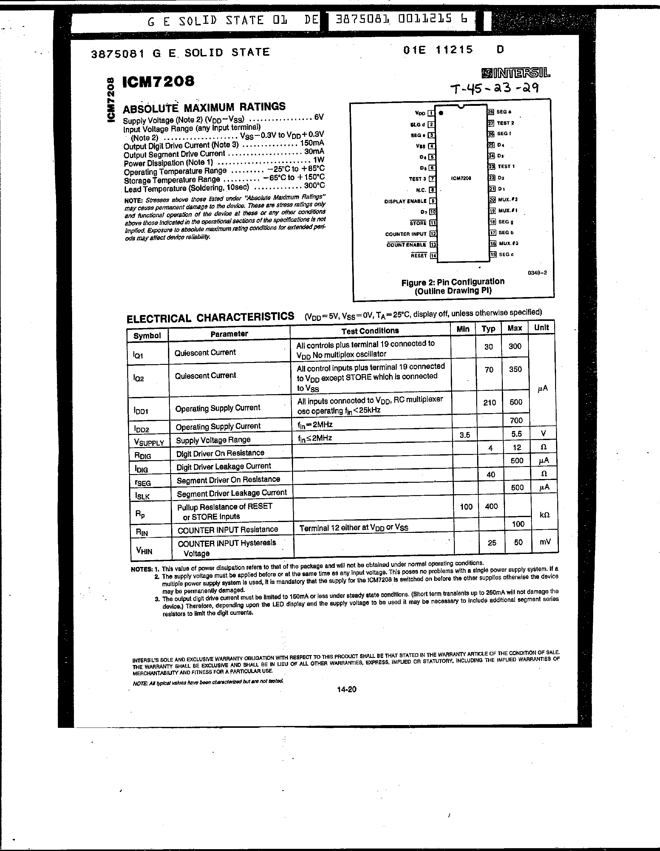 Datasheet ICM7208 - 7-Digit LED Display Counter page 2