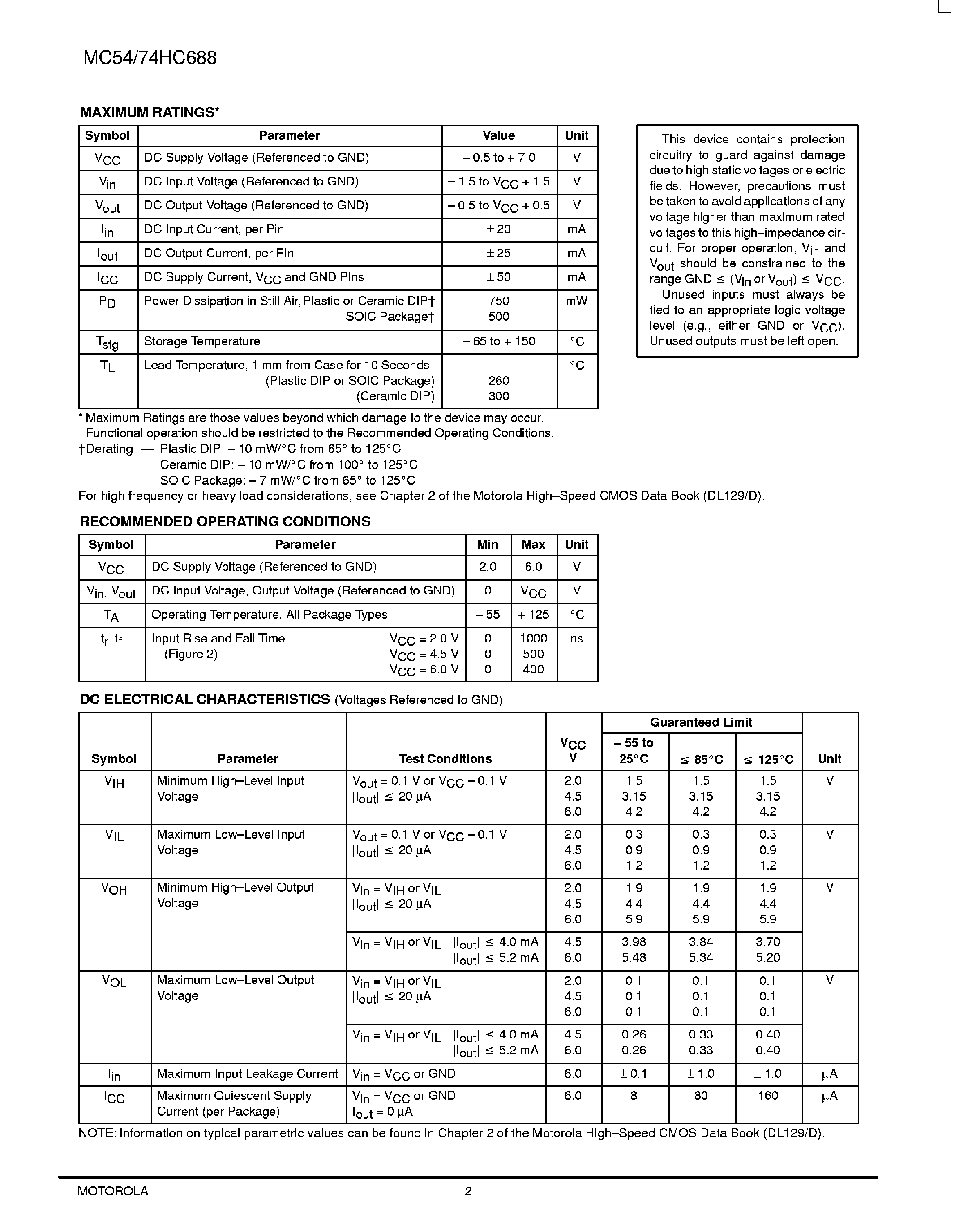 Даташит на микросхему 54HC688 страница 2 Даташит 54HC688 - 8 BIT EQUALITY COMPARATOR страница 2