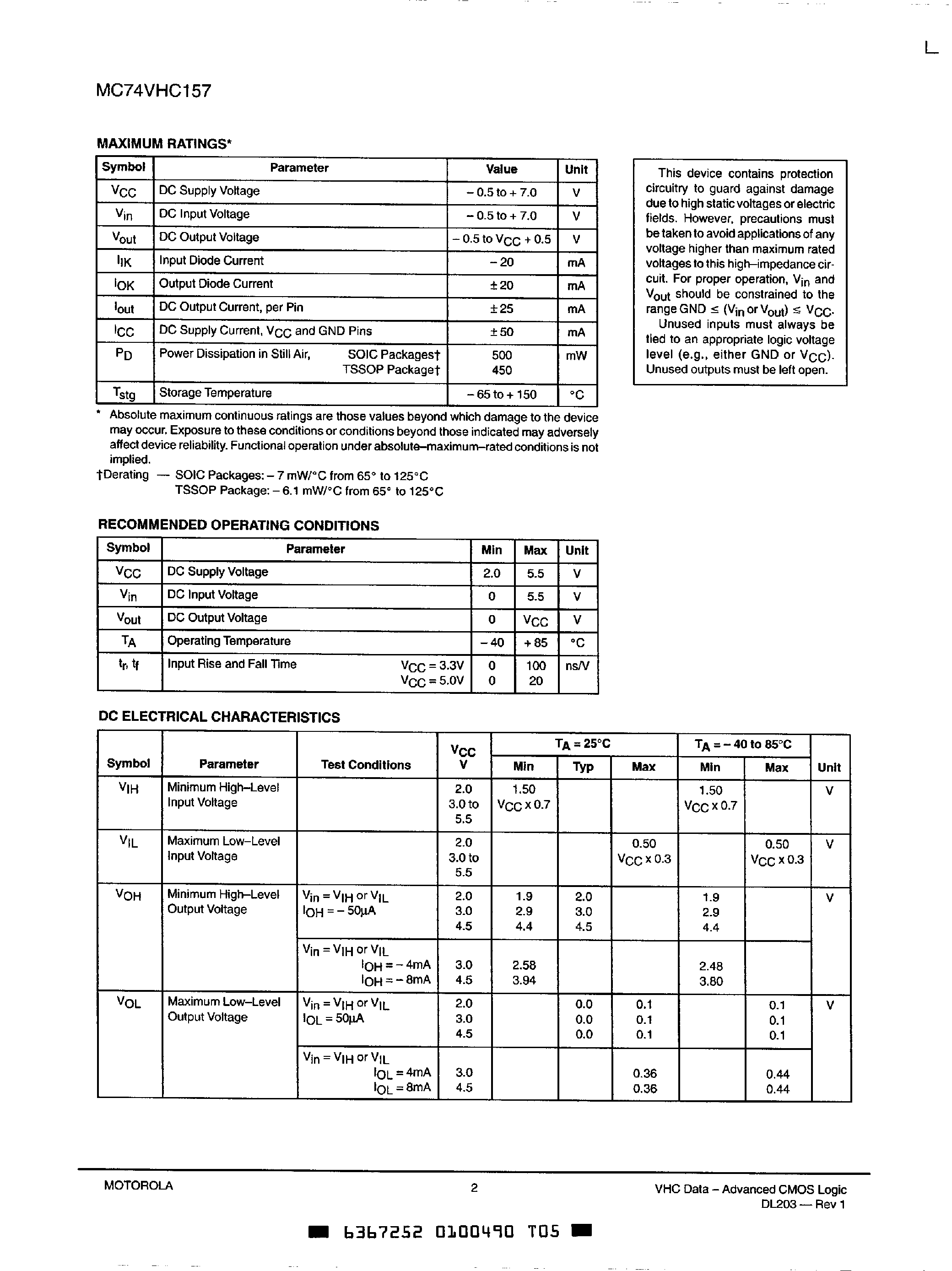 Datasheet 54HC157 - Quad 2-Input Data Selectors/Multiplexers page 2