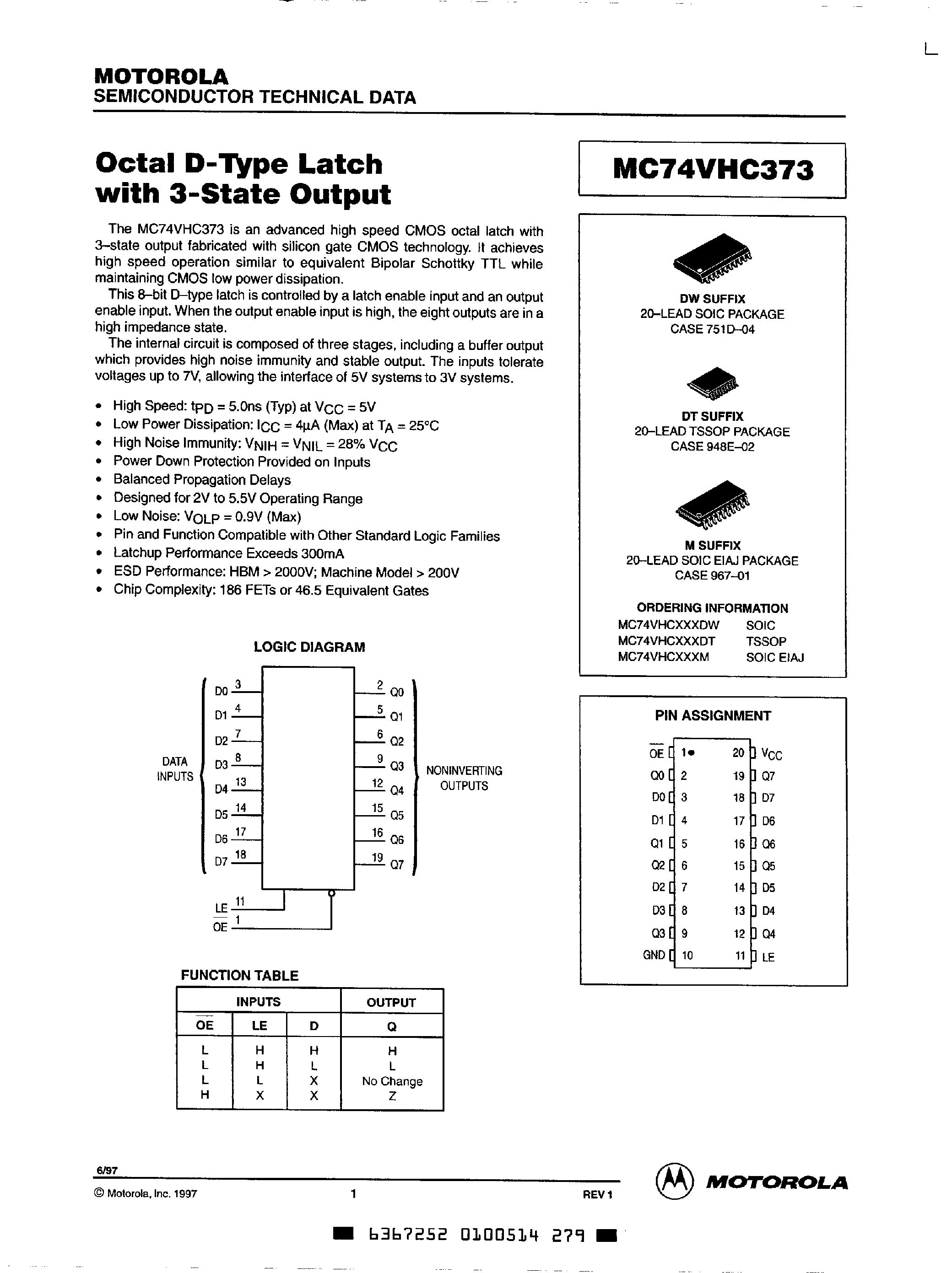 Datasheet 54HC373 - OCTAL D-TYPE LATCH WITH 3 STATE OUTPUT page 1