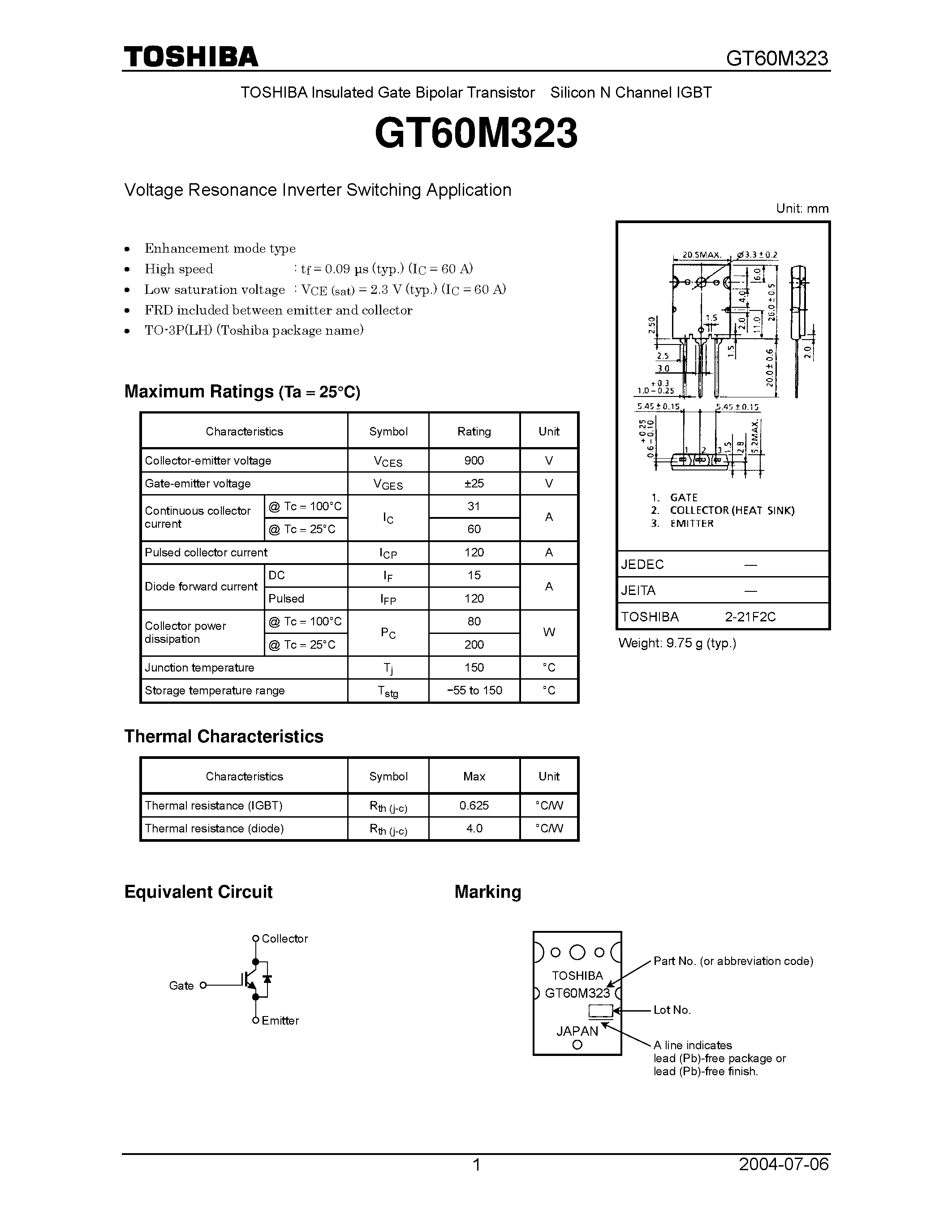 Datasheet GT60M323 - Silicon N Channel IGBT page 1