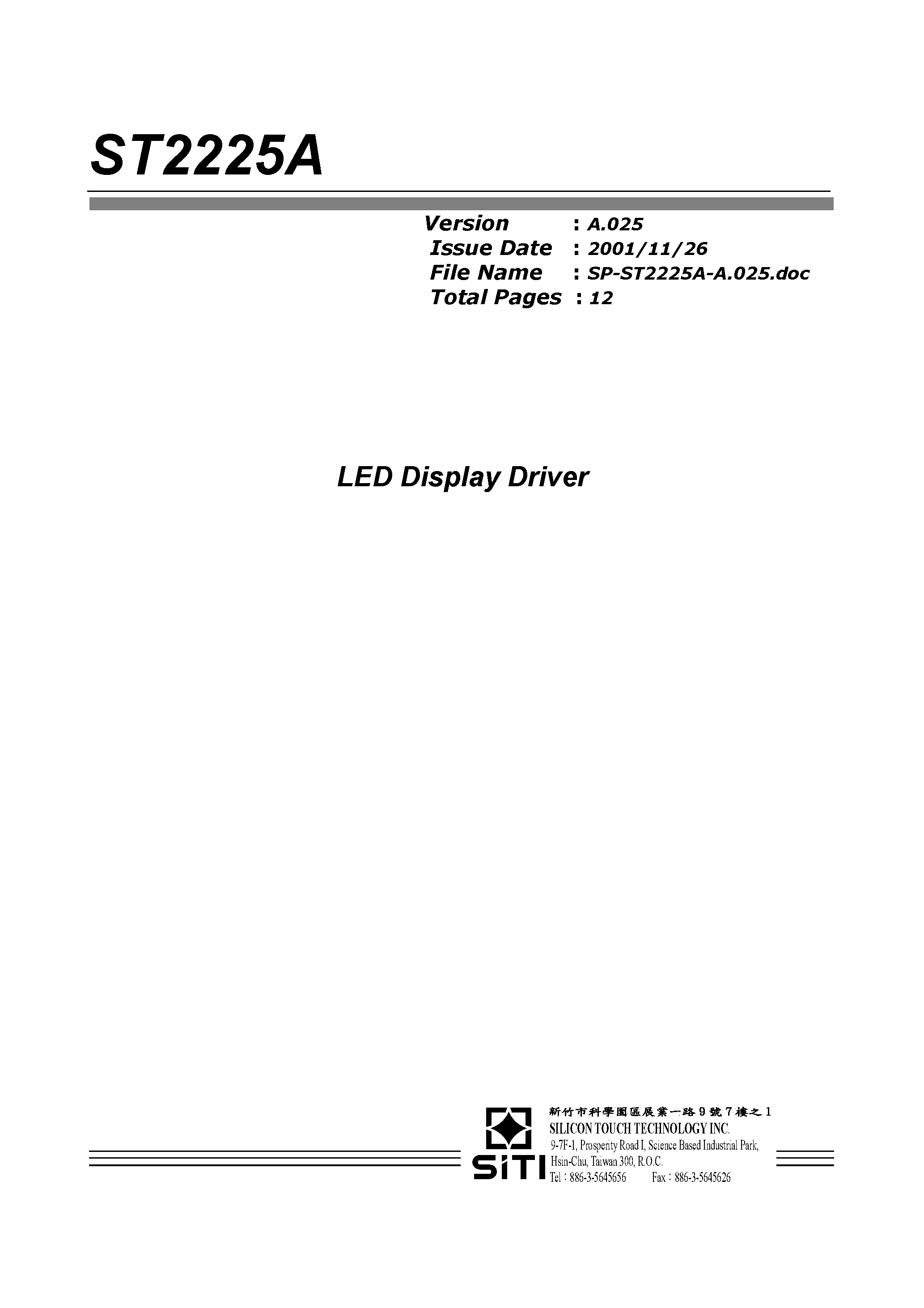 Datasheet ST2225A - LED DISPLAY DRIVER page 1
