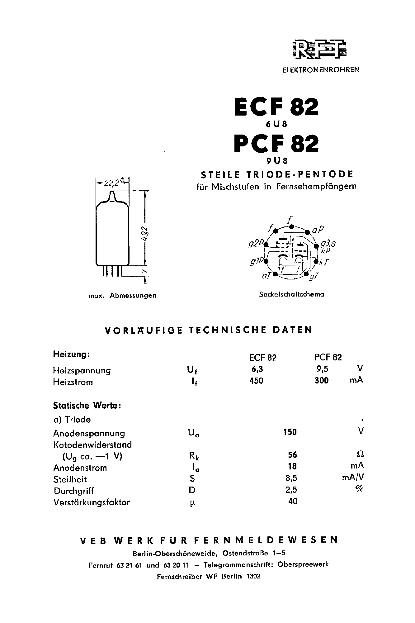 Даташит ECF82 - STEILE TRIODE PENTODE страница 1