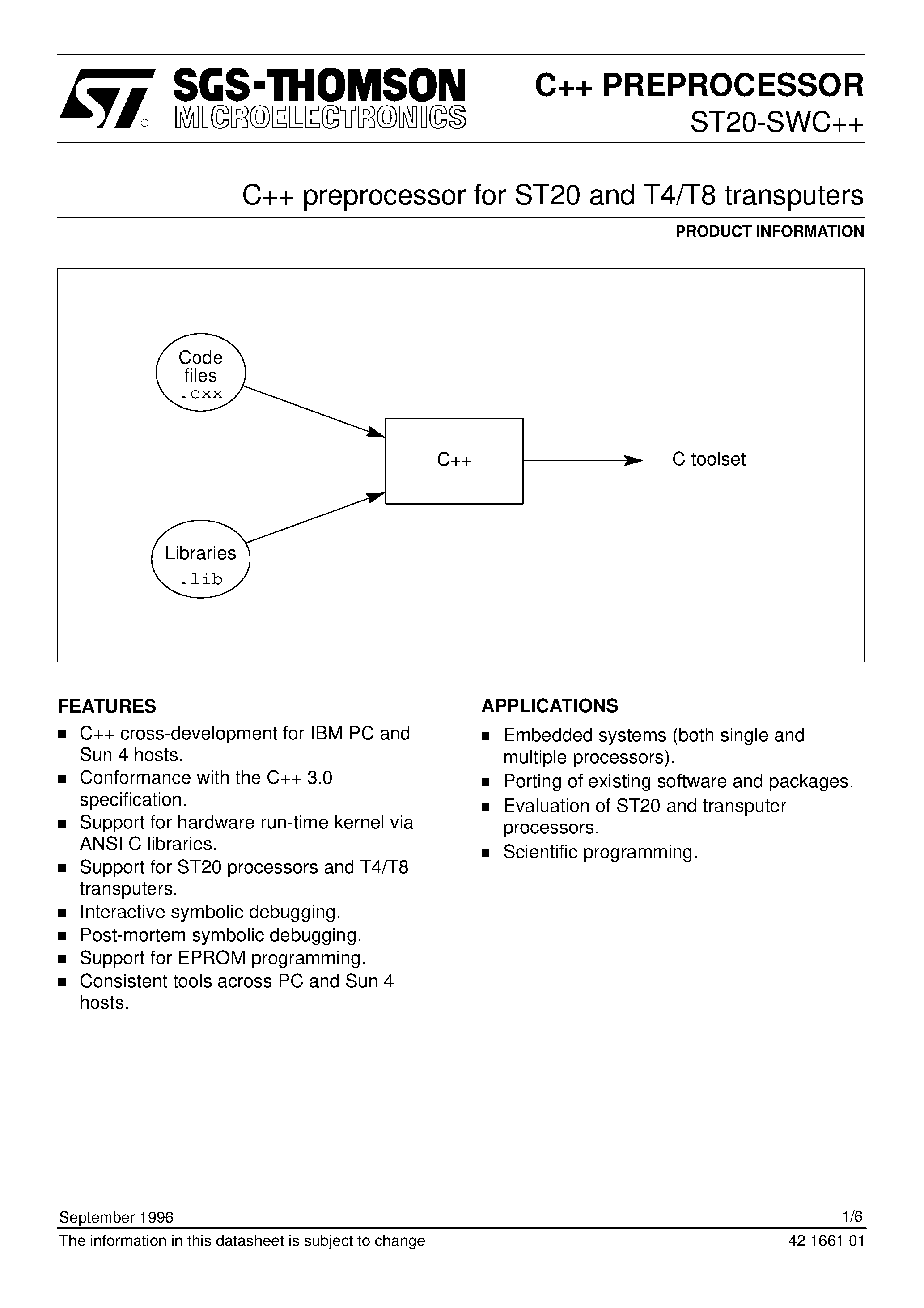 Datasheet ST20-SWC - C++ preprocessor for ST20 and T4/T8 transputers page 1