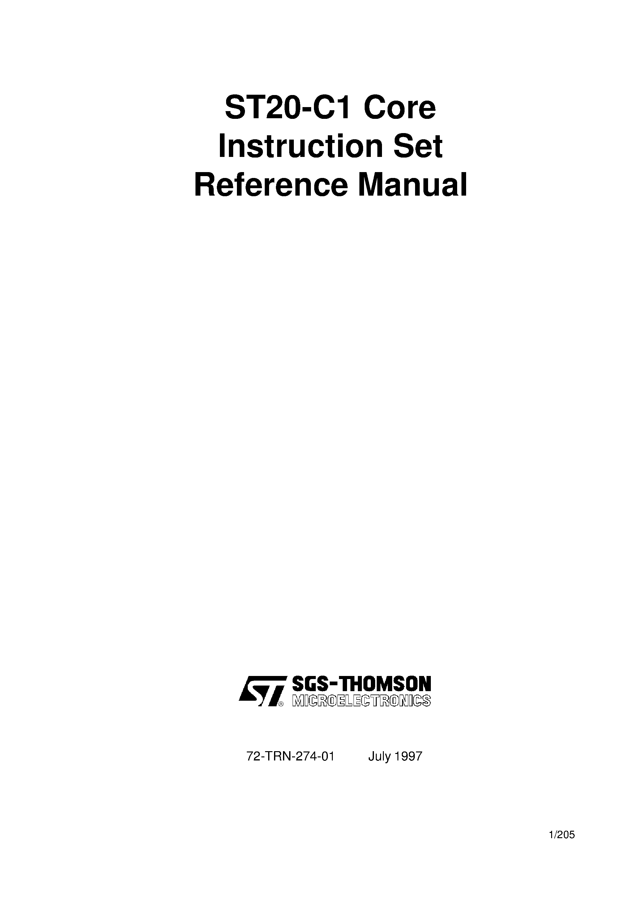 Даташит ST20-C1 - Instruction Set Reference Manual страница 1