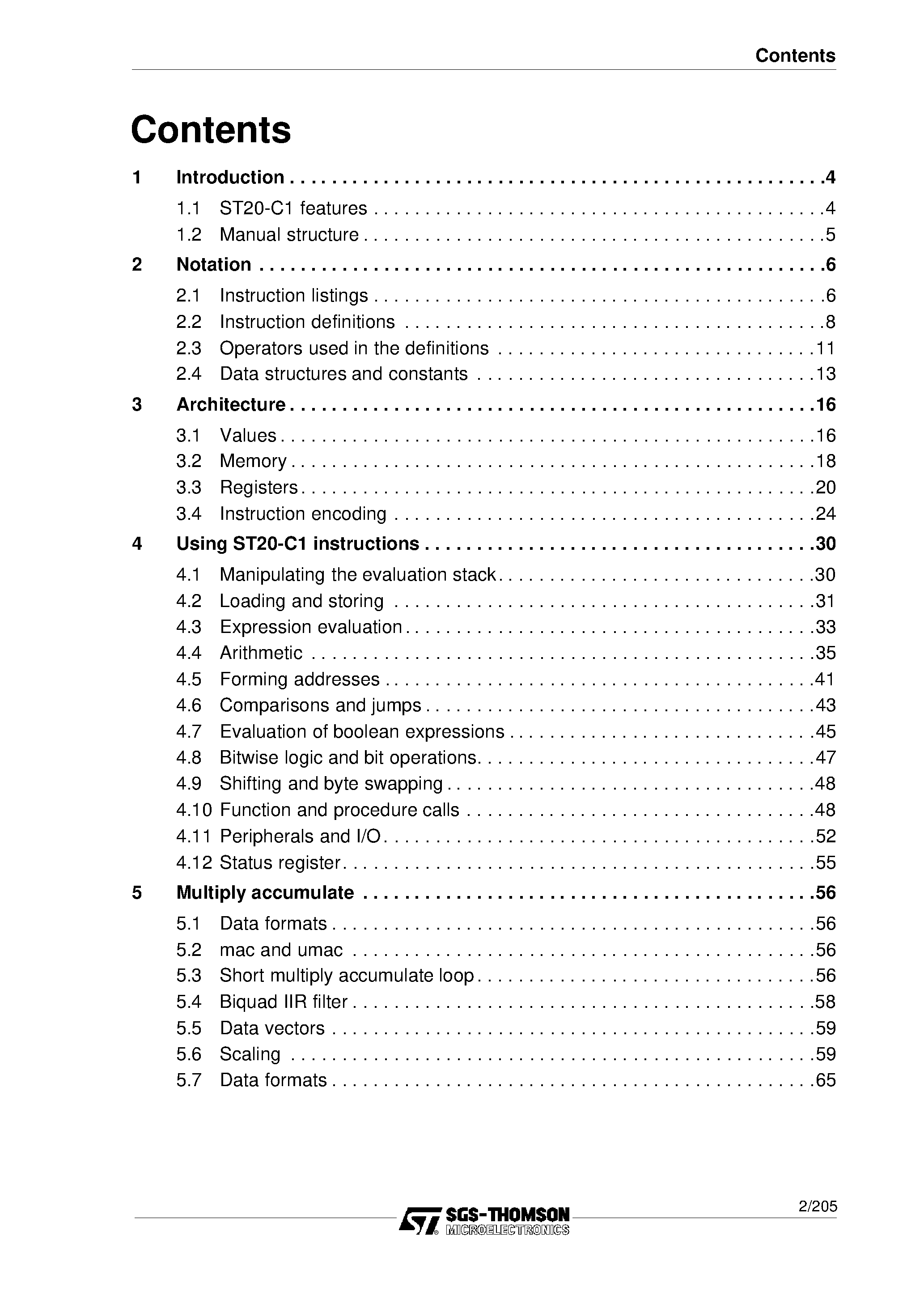 Datasheet ST20-C1 page 2 Datasheet ST20-C1 - Instruction Set Reference Manual page 2