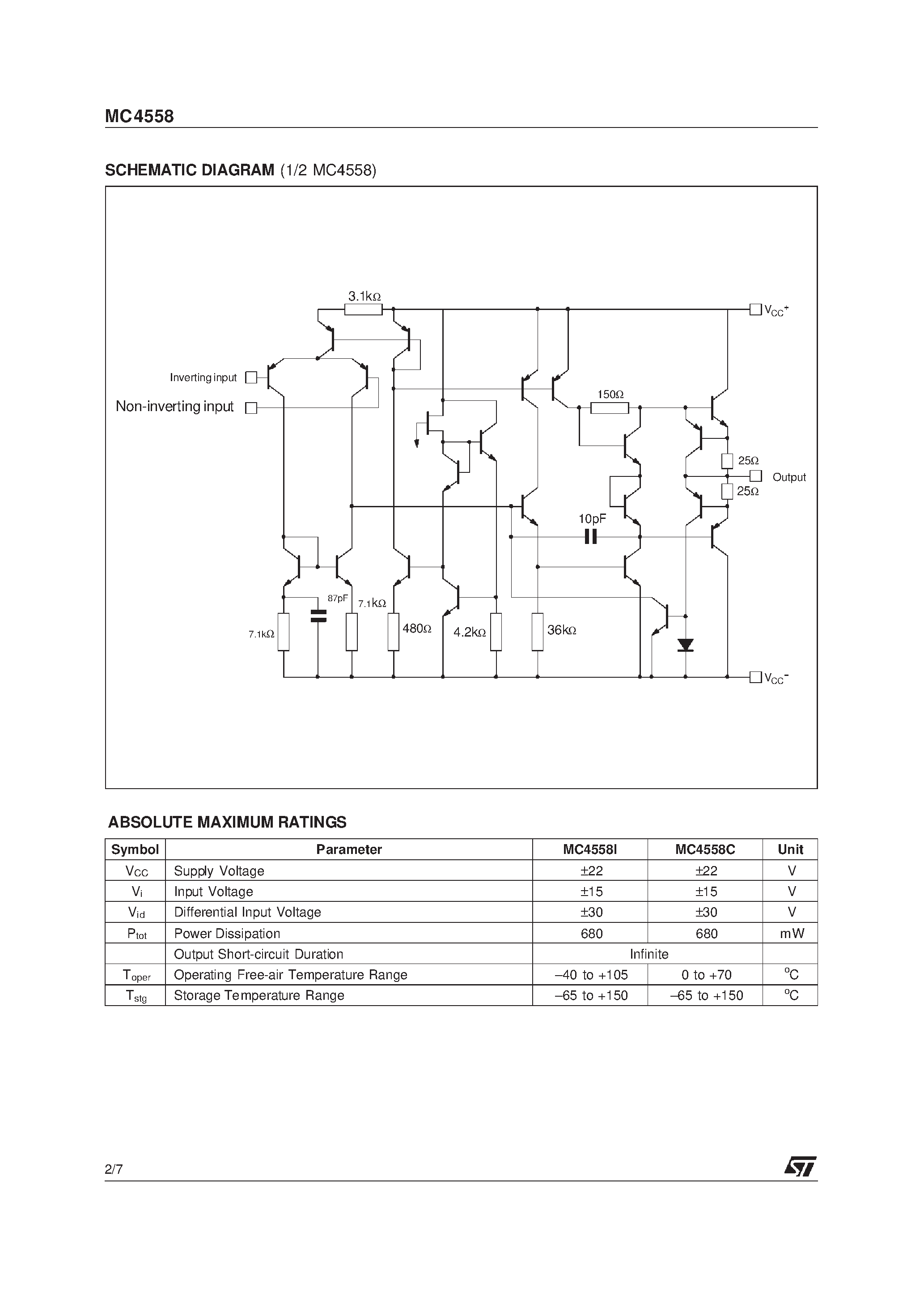 Даташит на микросхему MC4558 страница 2 Даташит MC4558 - WIDE BANDWIDTH DUAL BIPOLAR OPERATIONAL AMPLIFIERS страница 2