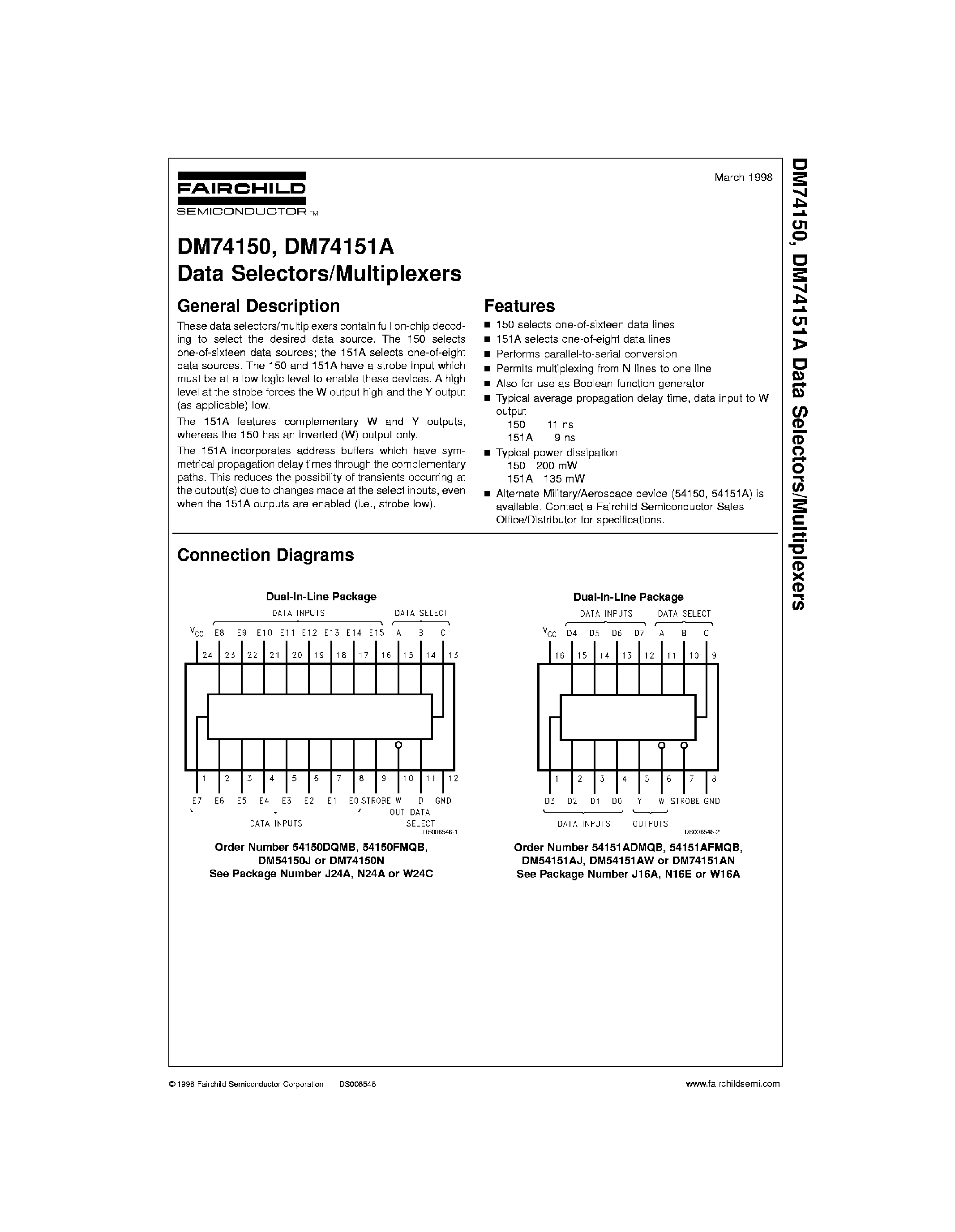 Datasheet 74150 - Data Selectors / Multiplexers page 1