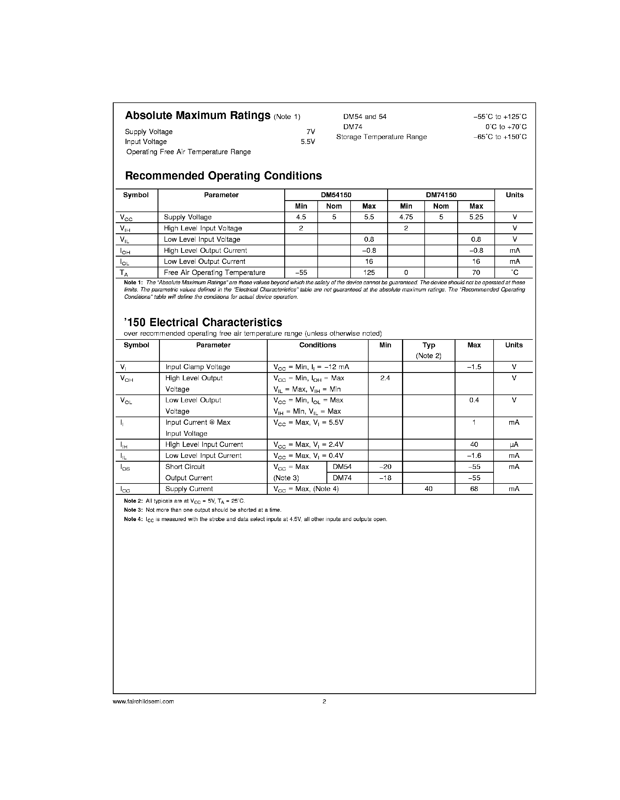 Datasheet 74150 - Data Selectors / Multiplexers page 2