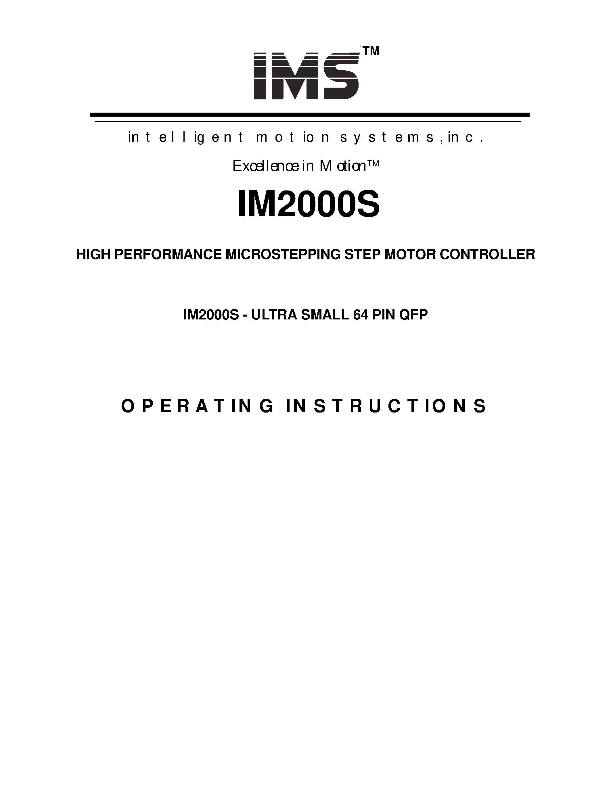 Даташит IM2000S - HIGH PERFORMANCE MICROSTEPPING STEP MOTOR CONTROLLER страница 1