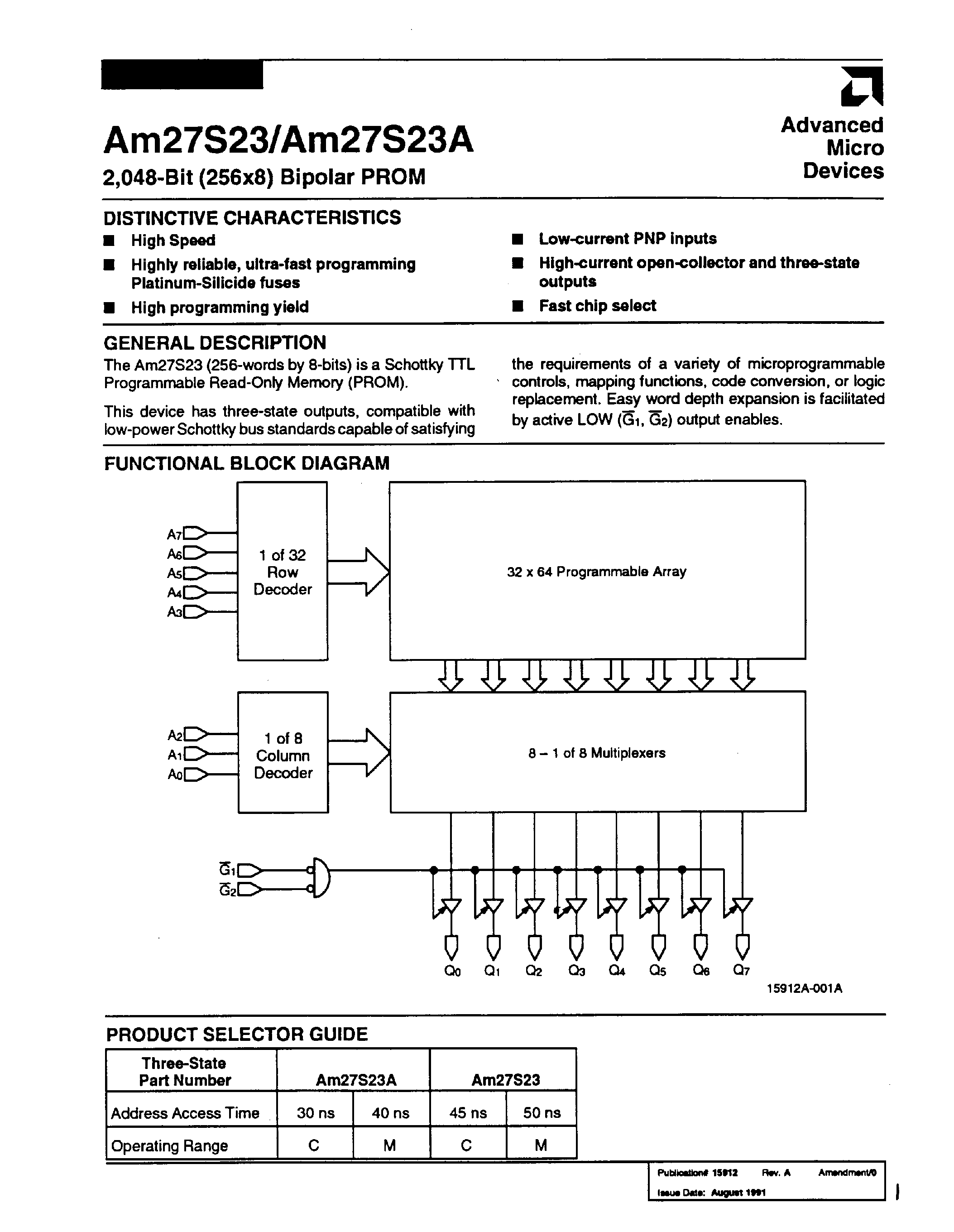 Datasheet AM27S23 - 2048-Bit Bipolar PROM page 1