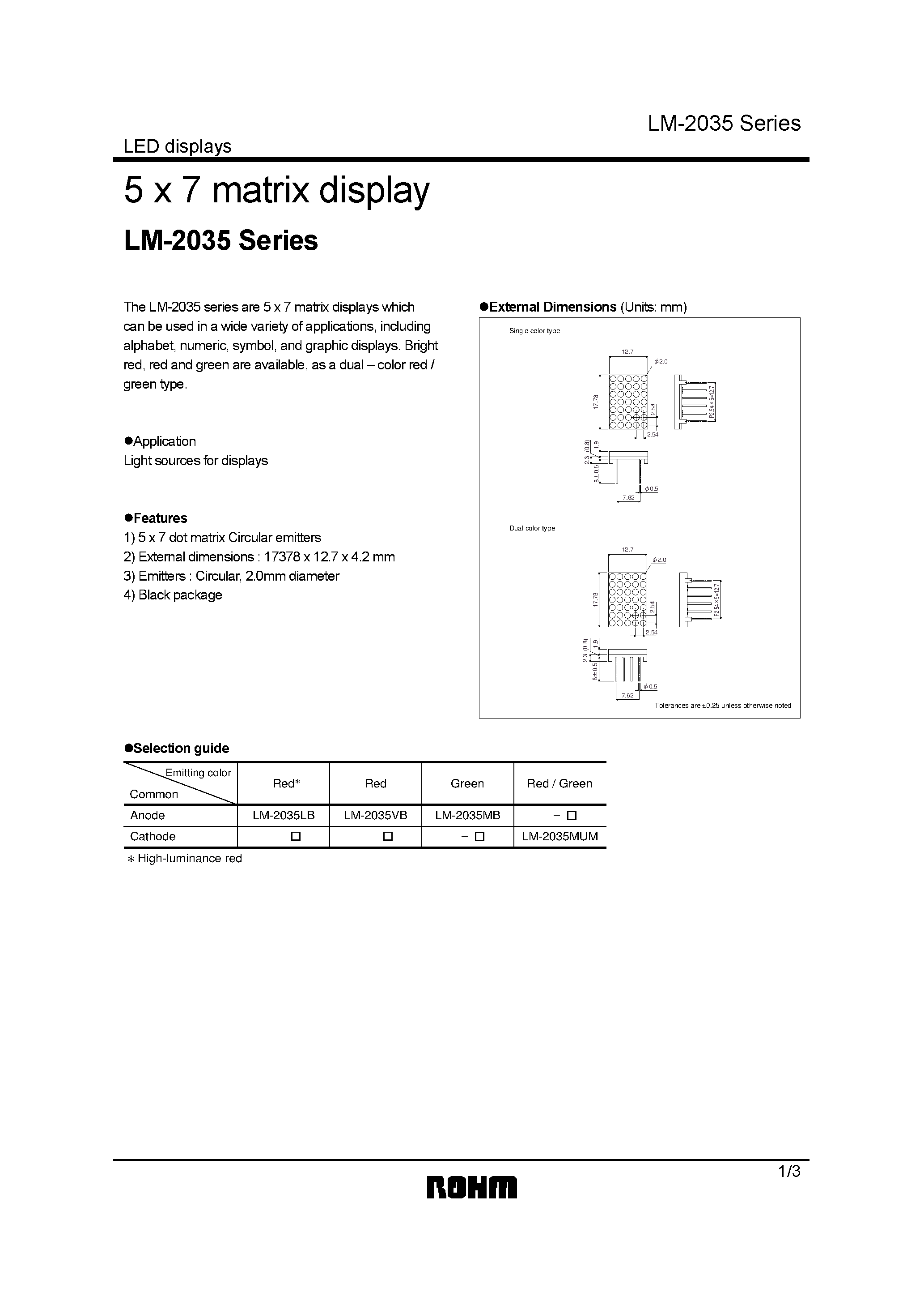 Даташит LM2035 - 5x7 Matrix Display страница 1