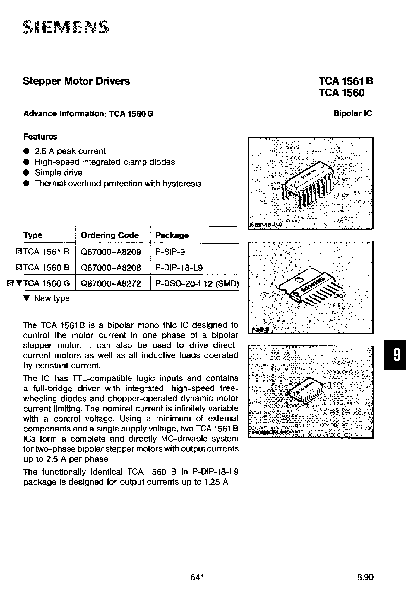 Даташит TCA1560B - (TCA1560B) Stepper Motor Drivers страница 1