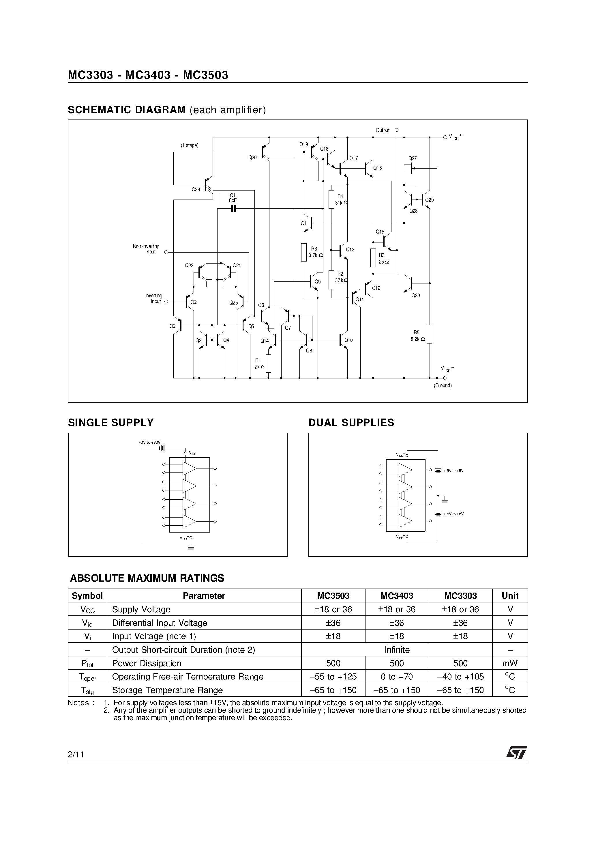 Даташит на микросхему MC3403 страница 2 Даташит MC3403 - LOW POWER QUAD BIPOLAR OPERATIONAL AMPLIFIERS страница 2