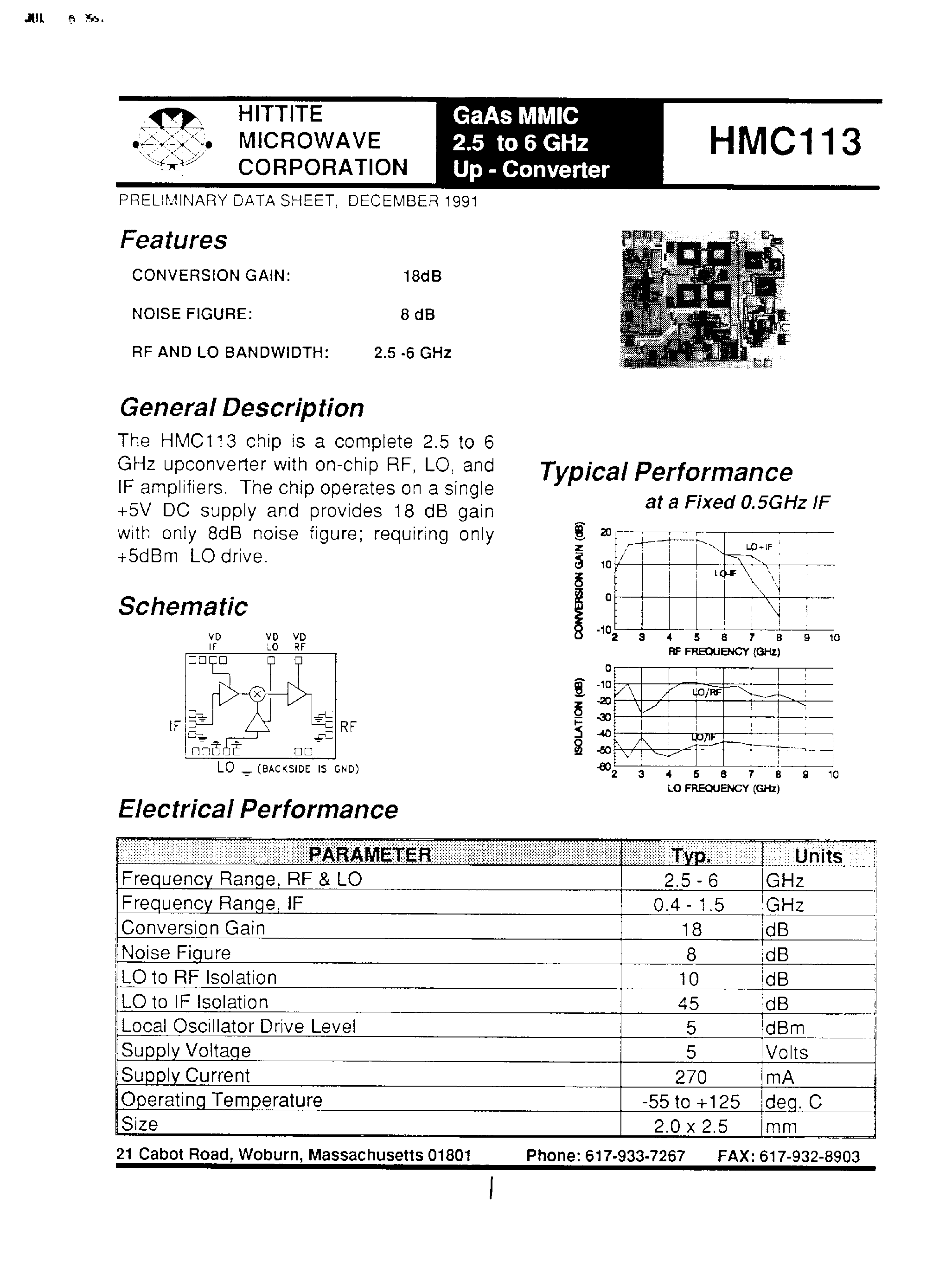 Datasheet HMC113 page 1 Datasheet HMC113 - GaAs MMIC 2.5 to 6 Ghz Up-Converter page 1