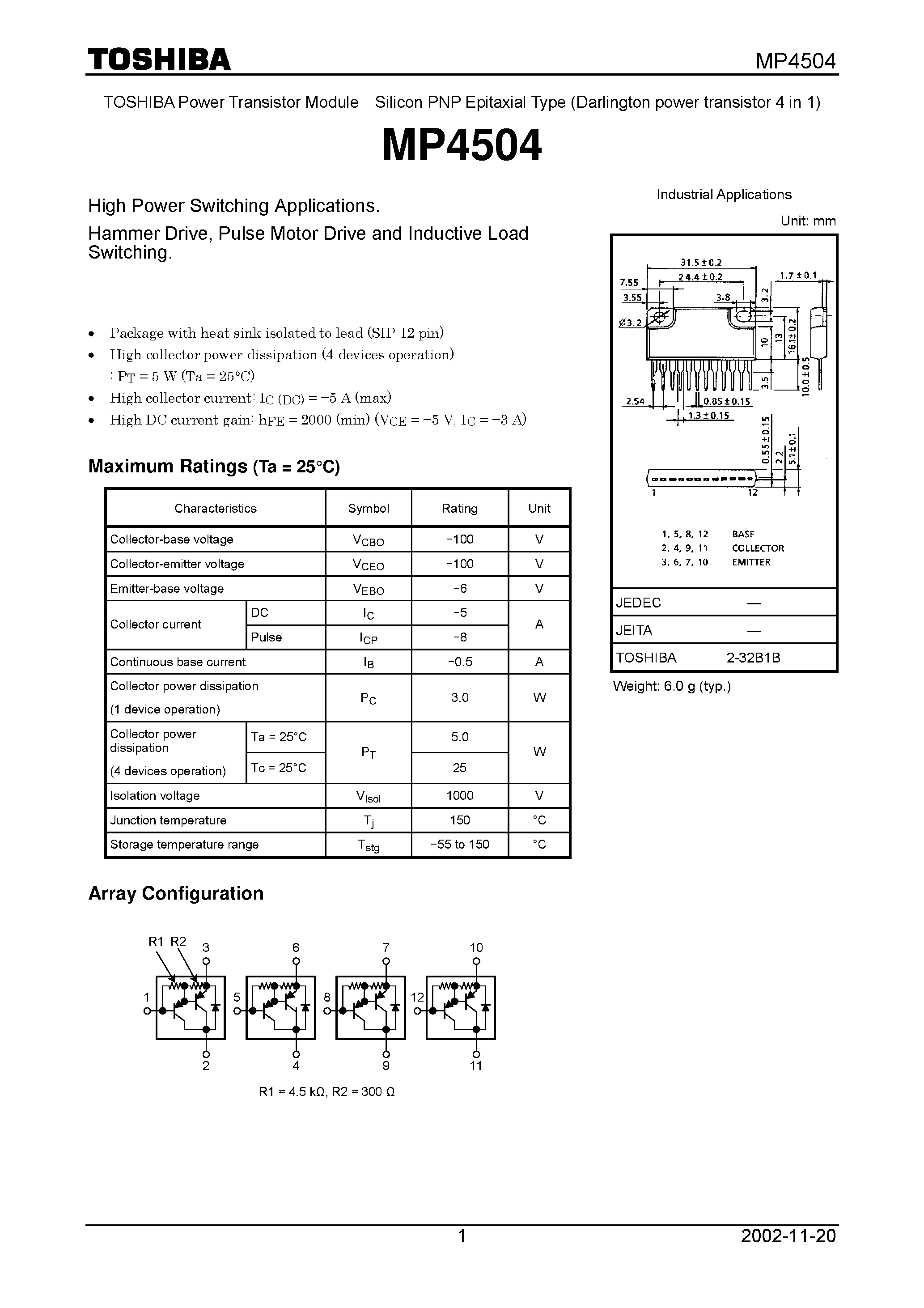 Datasheet MP4504 page 1 Datasheet MP4504 - High Power Switching Applications page 1